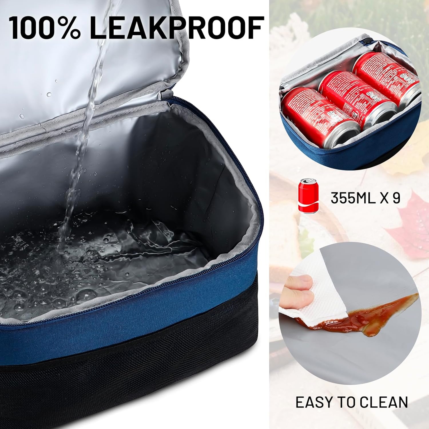 image:imageMIER Lunch Bag for Men Women Insulated Portable Lunch Box 12CAN Leakproof Cooler Bag with Shoulder Strap for Office Picnic School Medium AquaNavy