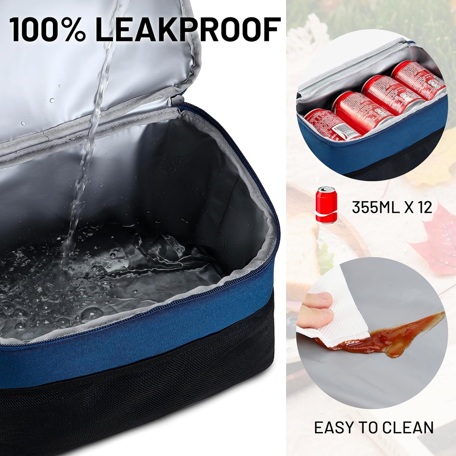 image:imageMIER Lunch Bag for Men Women Insulated Portable Lunch Box 12CAN Leakproof Cooler Bag with Shoulder Strap for Office Picnic School Medium AquaNavy