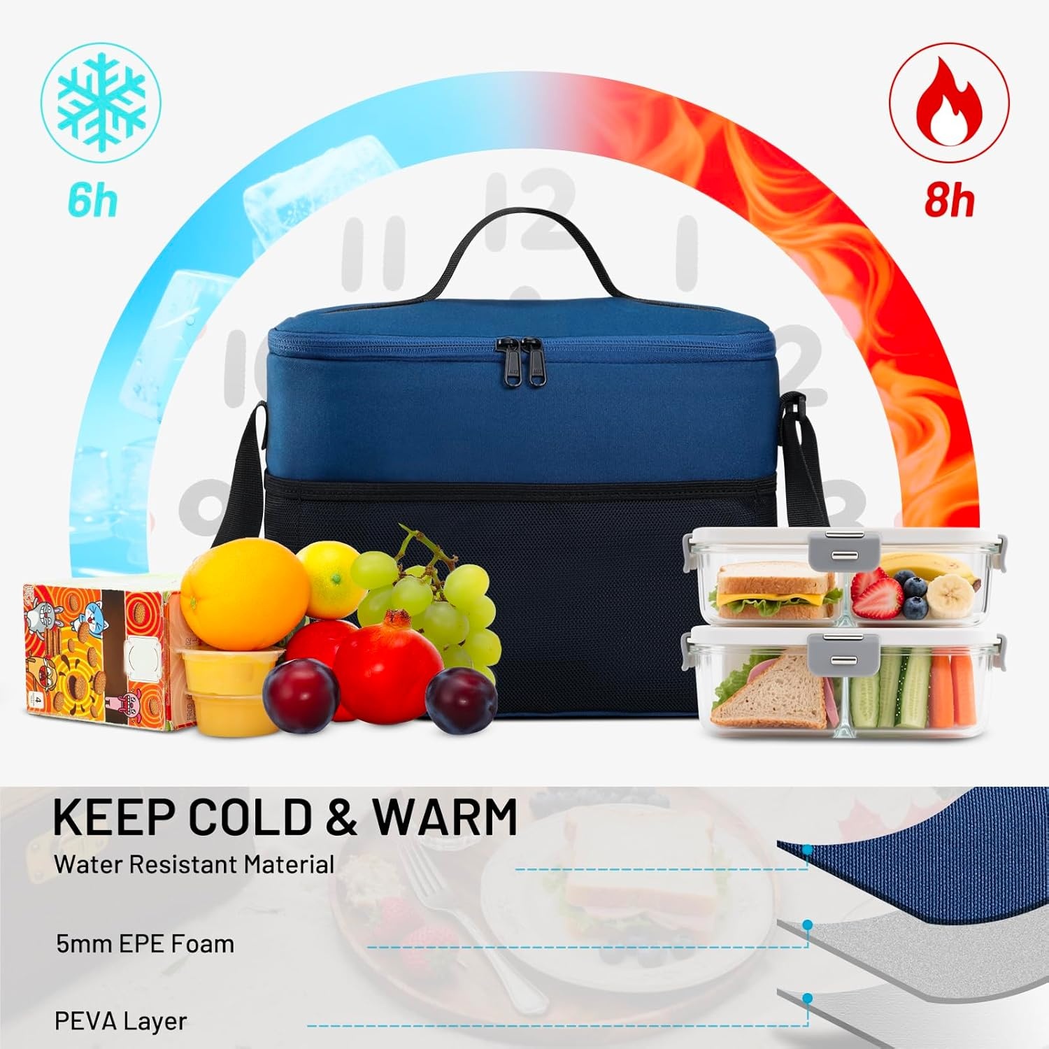 image:imageMIER Lunch Bag for Men Women Insulated Portable Lunch Box 12CAN Leakproof Cooler Bag with Shoulder Strap for Office Picnic School Medium AquaNavy