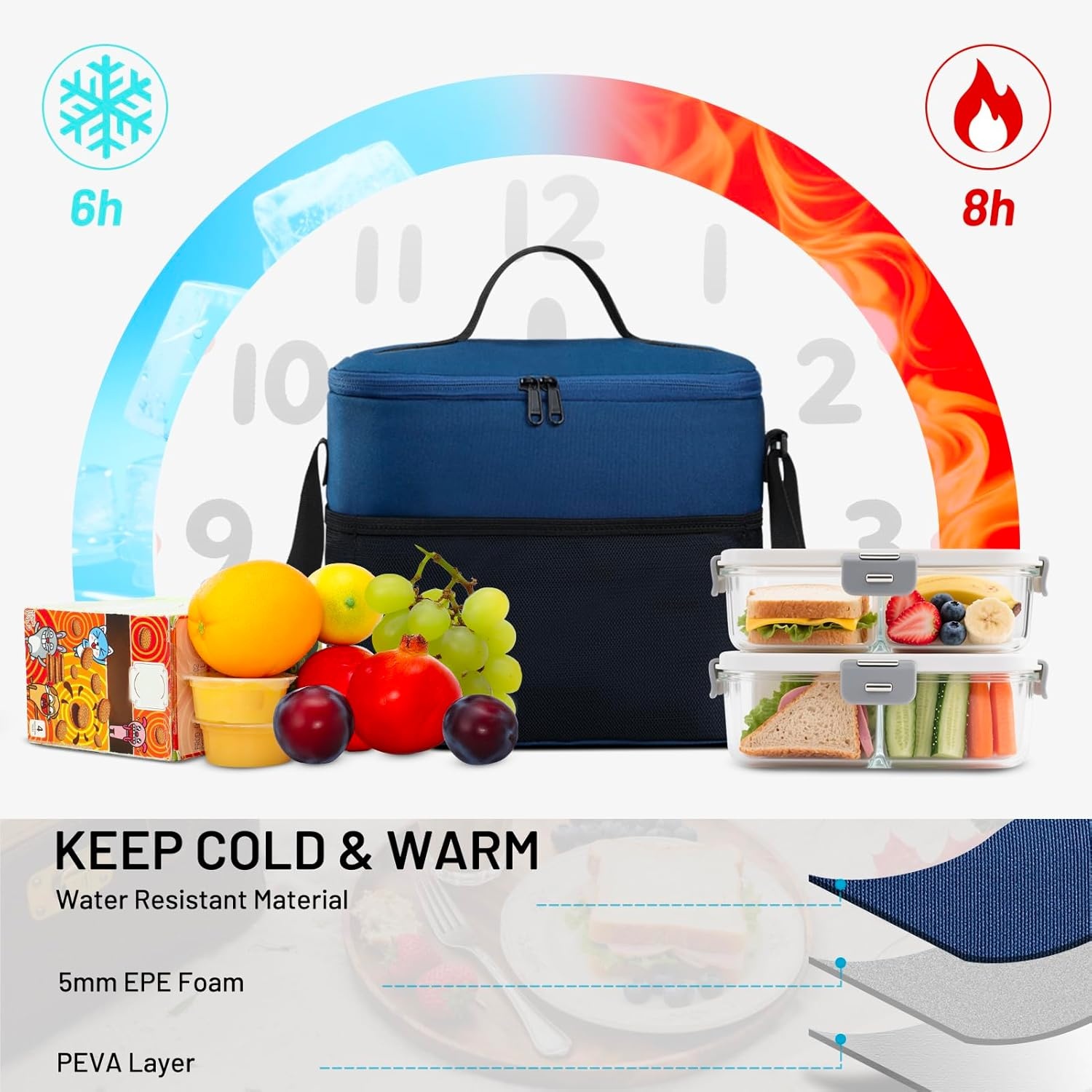image:imageMIER Lunch Bag for Men Women Insulated Portable Lunch Box 12CAN Leakproof Cooler Bag with Shoulder Strap for Office Picnic School Medium AquaNavy