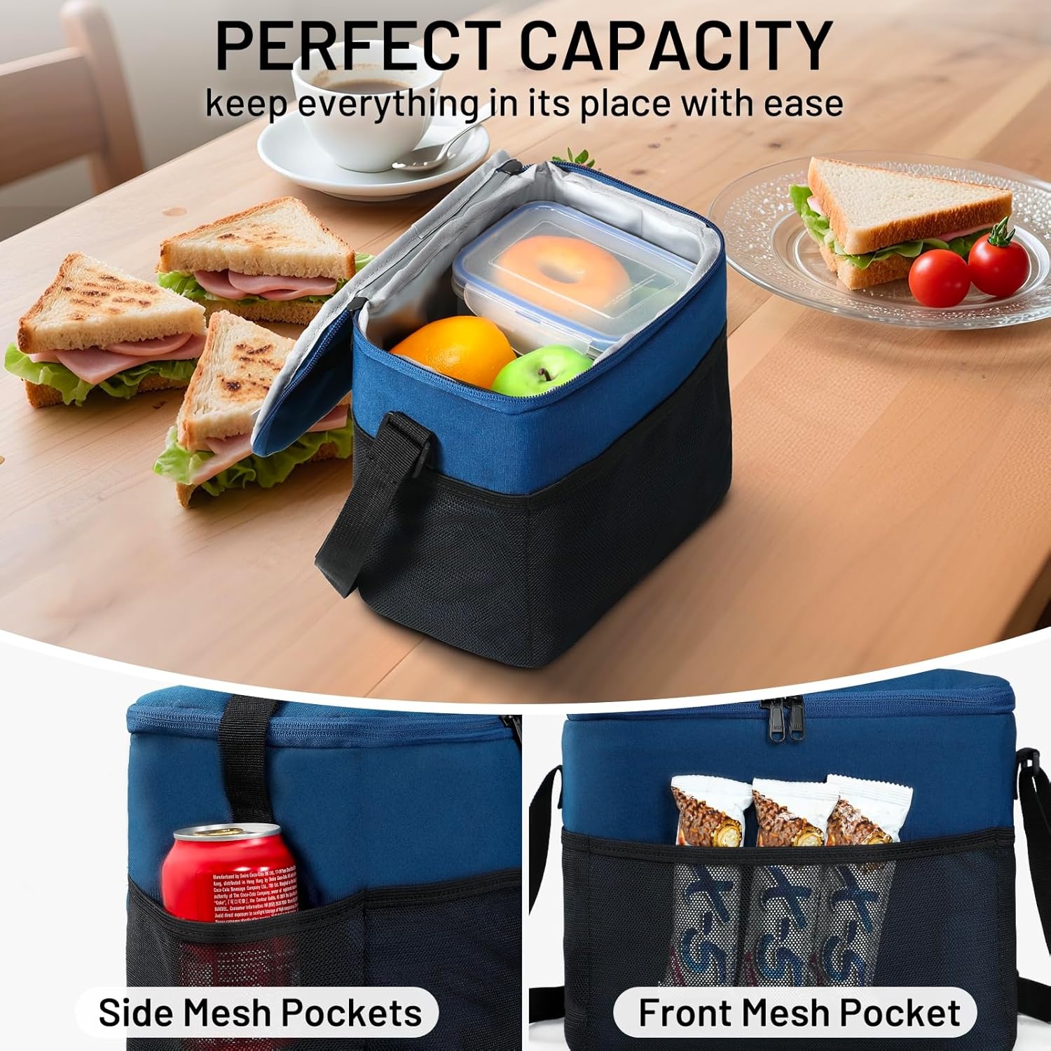 image:imageMIER Lunch Bag for Men Women Insulated Portable Lunch Box 12CAN Leakproof Cooler Bag with Shoulder Strap for Office Picnic School Medium AquaNavy