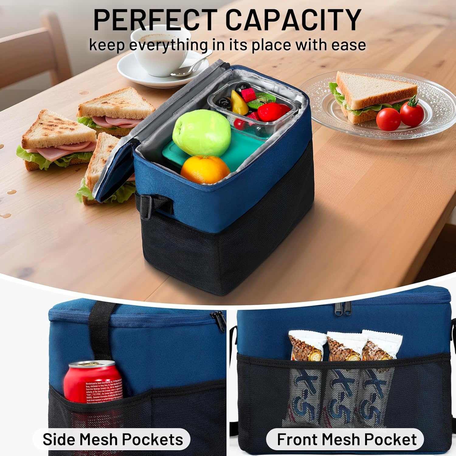 image:imageMIER Lunch Bag for Men Women Insulated Portable Lunch Box 12CAN Leakproof Cooler Bag with Shoulder Strap for Office Picnic School Medium AquaNavy