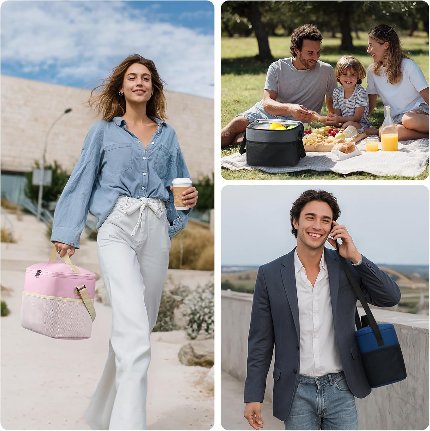 image:imageMIER Lunch Bag for Men Women Insulated Portable Lunch Box 12CAN Leakproof Cooler Bag with Shoulder Strap for Office Picnic School Medium AquaNavy