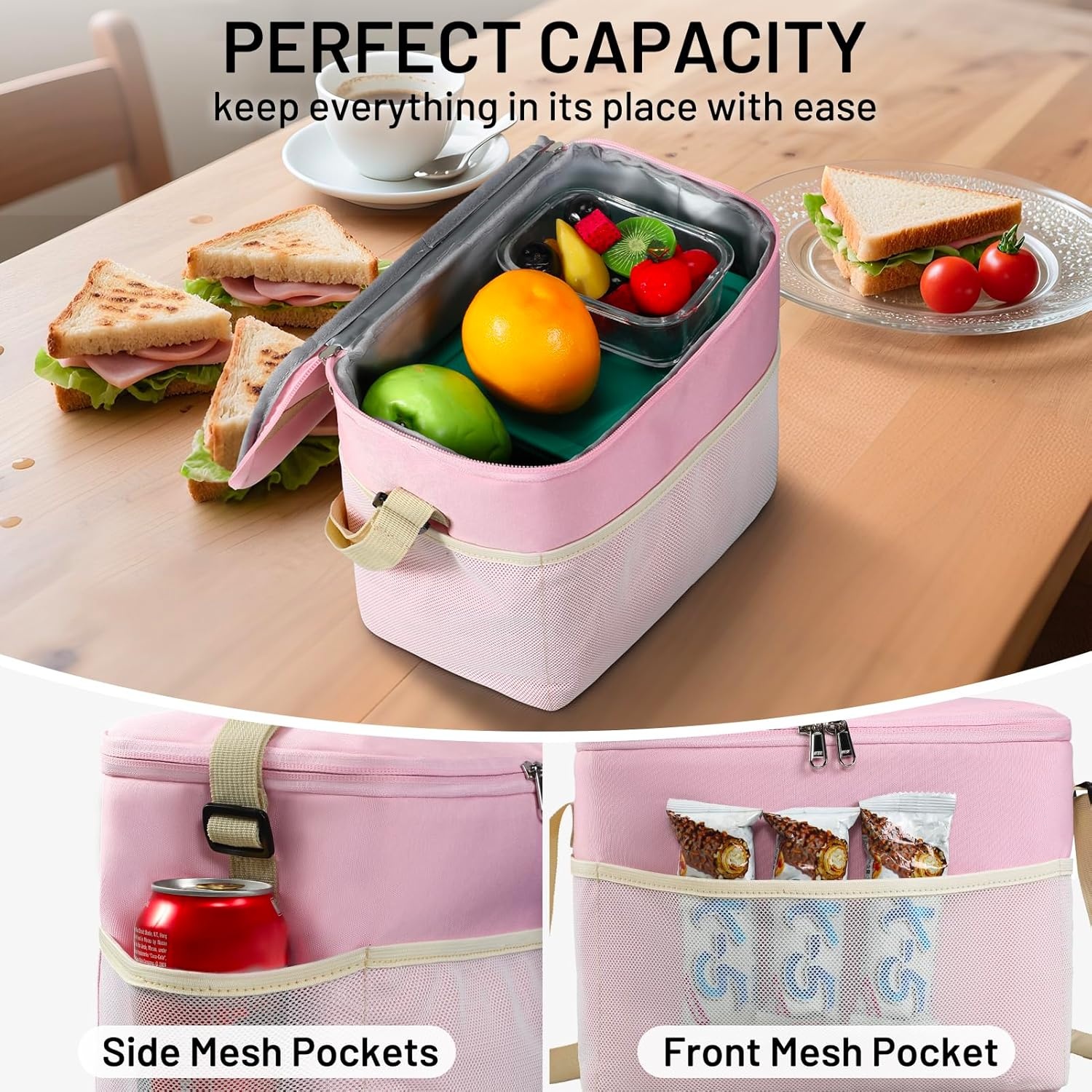 image:imageMIER Lunch Bag for Men Women Insulated Portable Lunch Box 12CAN Leakproof Cooler Bag with Shoulder Strap for Office Picnic School Medium AquaPink