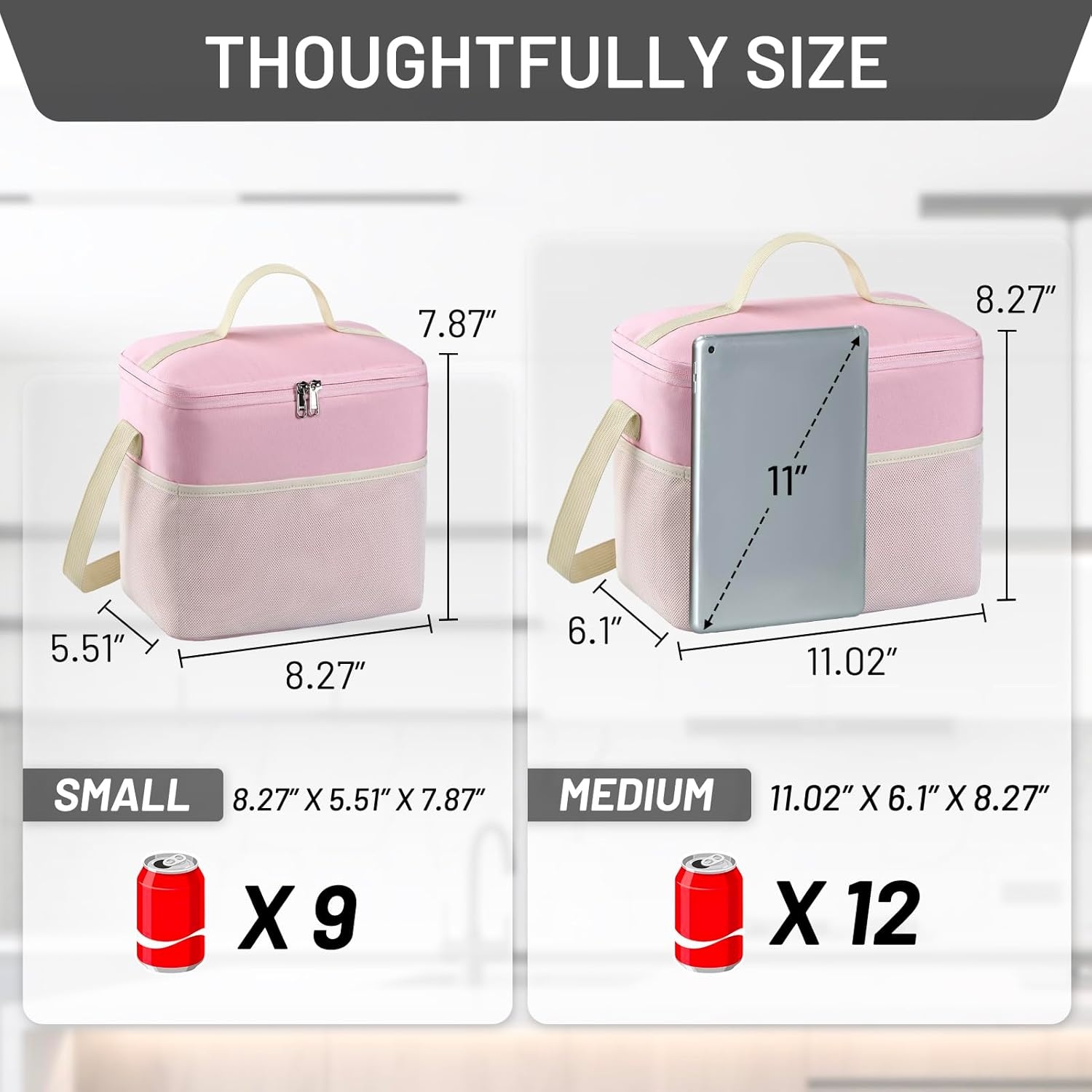 image:imageMIER Lunch Bag for Men Women Insulated Portable Lunch Box 12CAN Leakproof Cooler Bag with Shoulder Strap for Office Picnic School Medium AquaPink