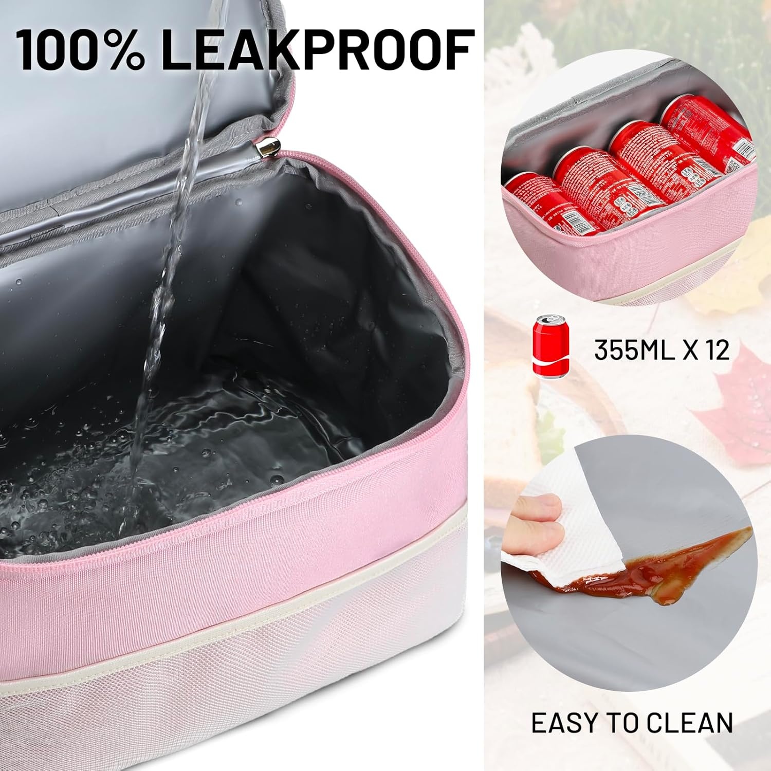 image:imageMIER Lunch Bag for Men Women Insulated Portable Lunch Box 12CAN Leakproof Cooler Bag with Shoulder Strap for Office Picnic School Medium AquaPink