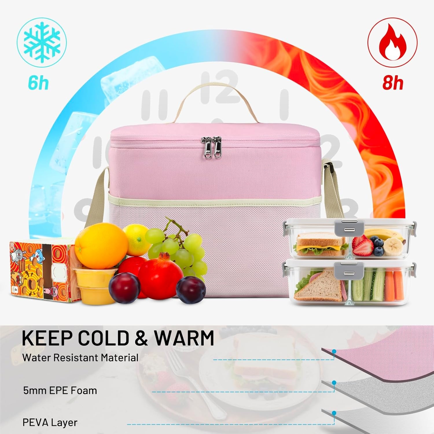 image:imageMIER Lunch Bag for Men Women Insulated Portable Lunch Box 12CAN Leakproof Cooler Bag with Shoulder Strap for Office Picnic School Medium AquaPink