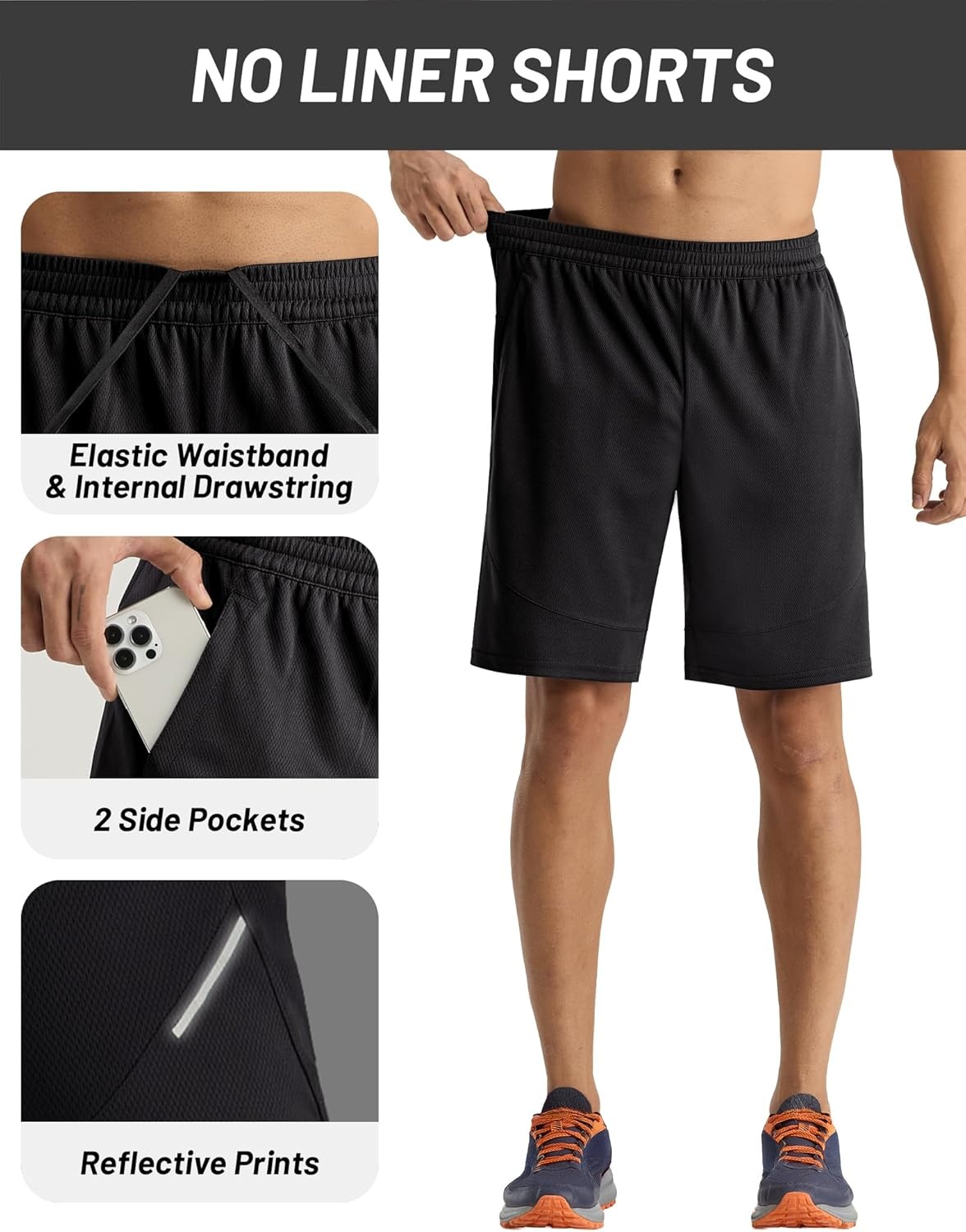 image:imageMIER Mens Athletic Shorts 9 Mesh Basketball Gym Quick Dry Shorts with Pockets for Active Running Workout LightweightBlack