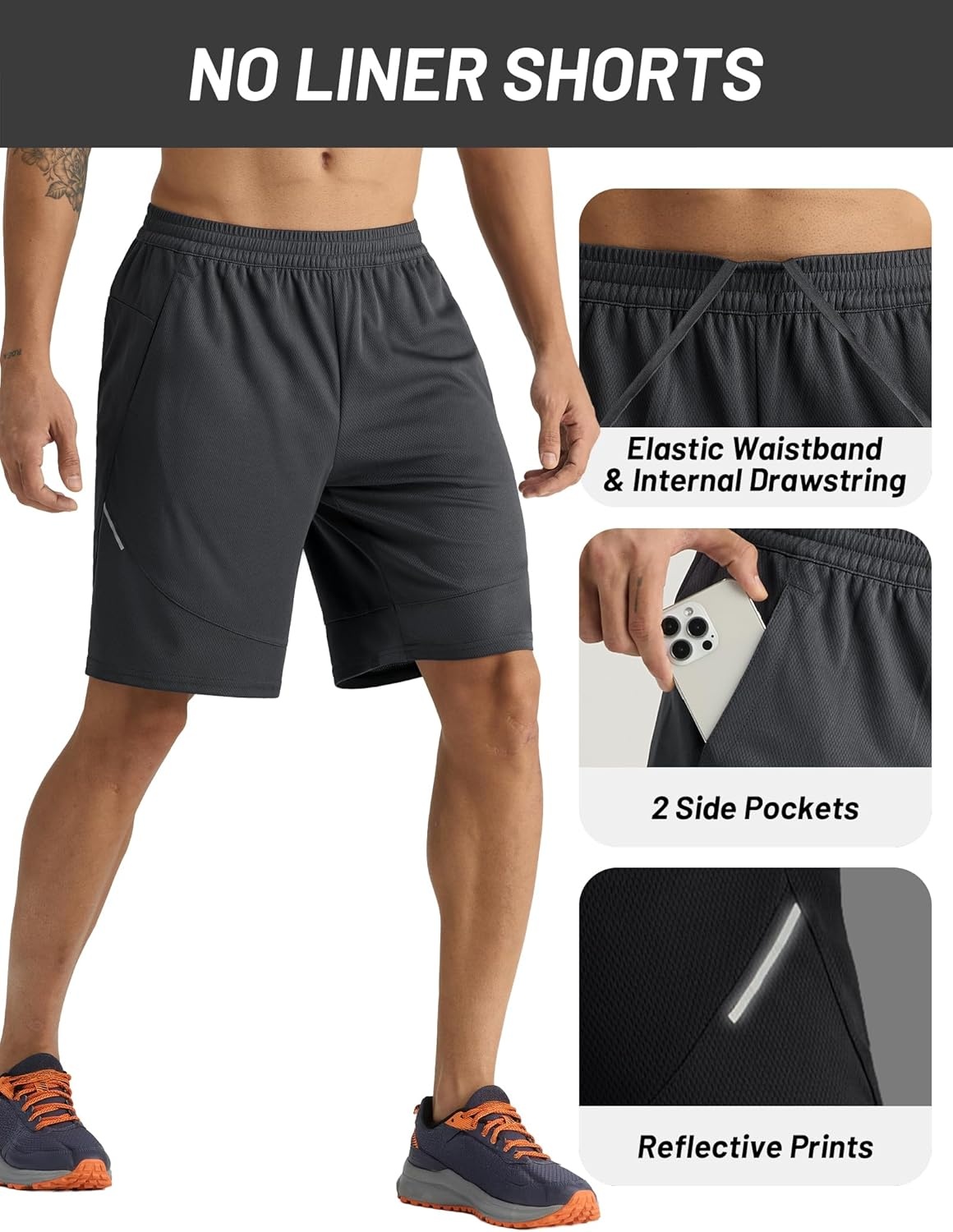 image:imageMIER Mens Athletic Shorts 9 Mesh Basketball Gym Quick Dry Shorts with Pockets for Active Running Workout LightweightDark Grey