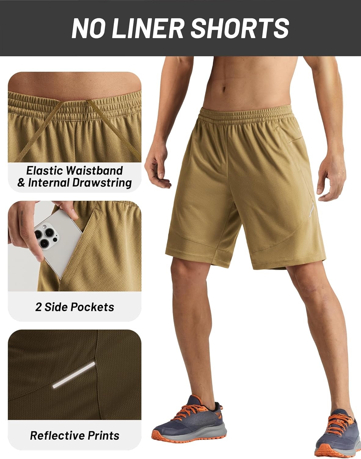 image:imageMIER Mens Athletic Shorts 9 Mesh Basketball Gym Quick Dry Shorts with Pockets for Active Running Workout LightweightKhaki