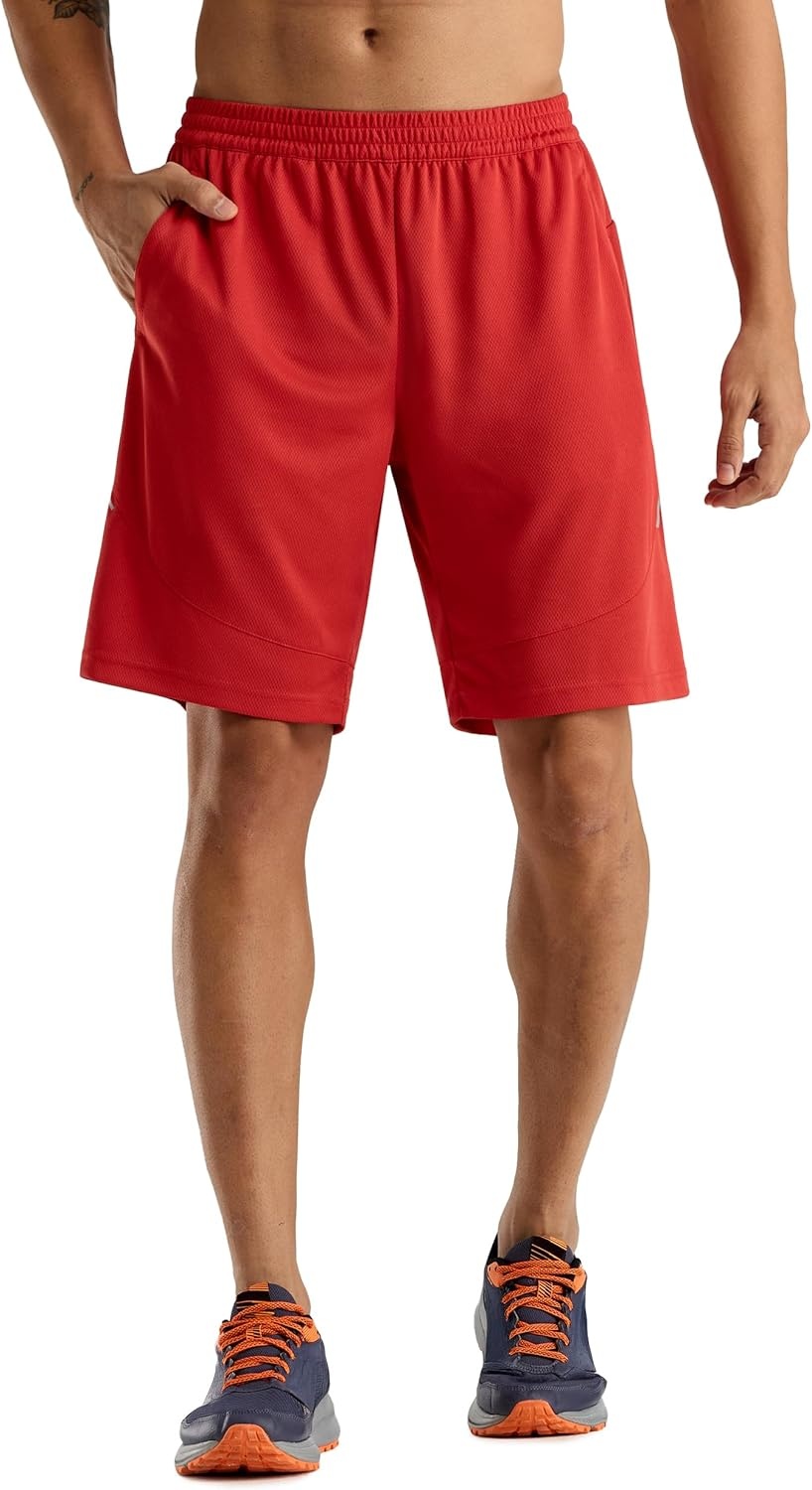 image:imageMIER Mens Athletic Shorts 9 Mesh Basketball Gym Quick Dry Shorts with Pockets for Active Running Workout LightweightRed
