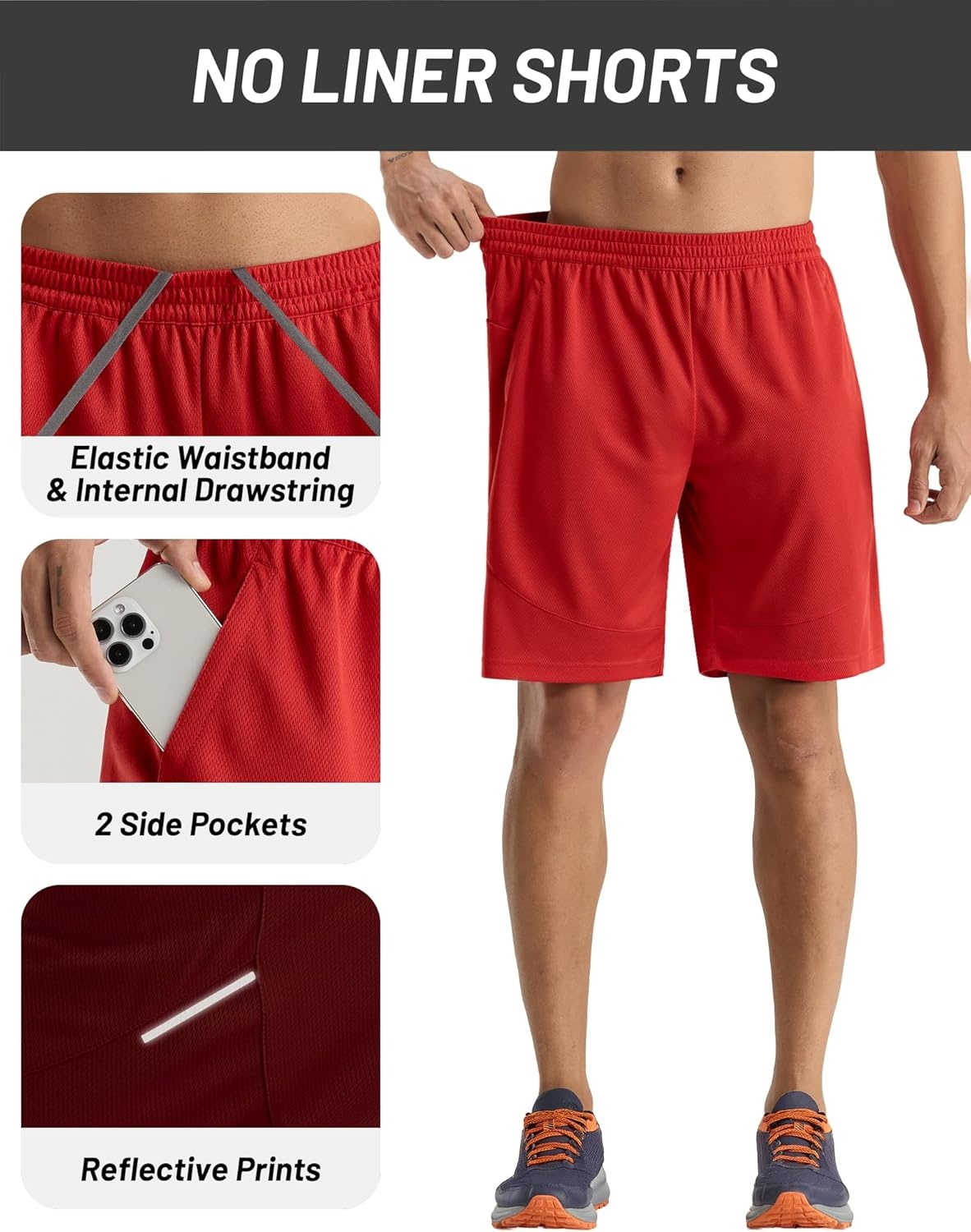 image:imageMIER Mens Athletic Shorts 9 Mesh Basketball Gym Quick Dry Shorts with Pockets for Active Running Workout LightweightRed