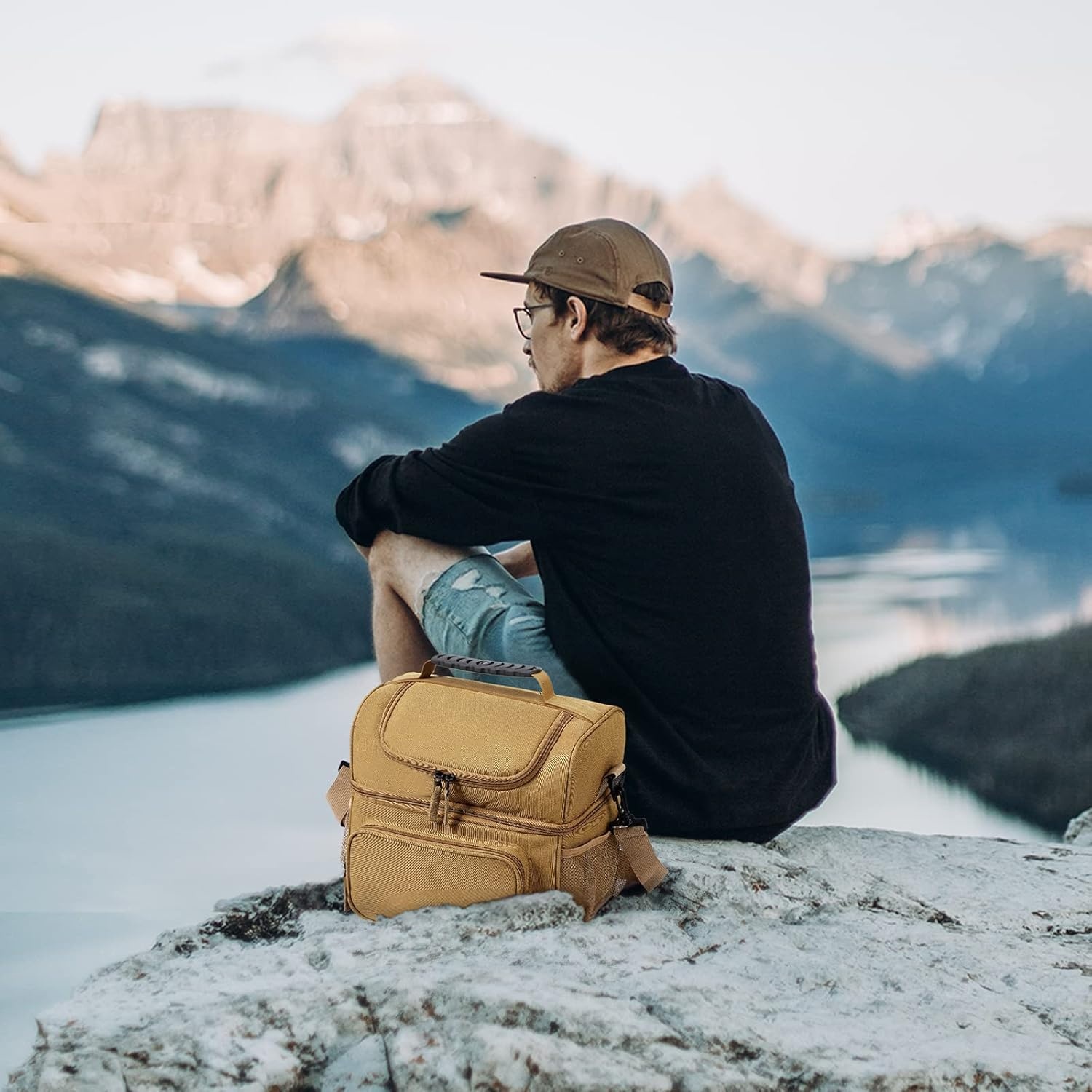 image:imageMIER Mens Insulated Lunch Box Dual Compartment Large Lunch Bag Coolers with Shoulder Strap for Men Women Adult to Office Work Picnic Travel Outdoors Army GreenKhaki