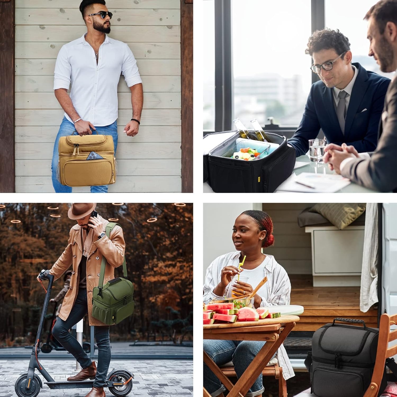 image:imageMIER Mens Insulated Lunch Box Dual Compartment Large Lunch Bag Coolers with Shoulder Strap for Men Women Adult to Office Work Picnic Travel Outdoors Army GreenDark Gray