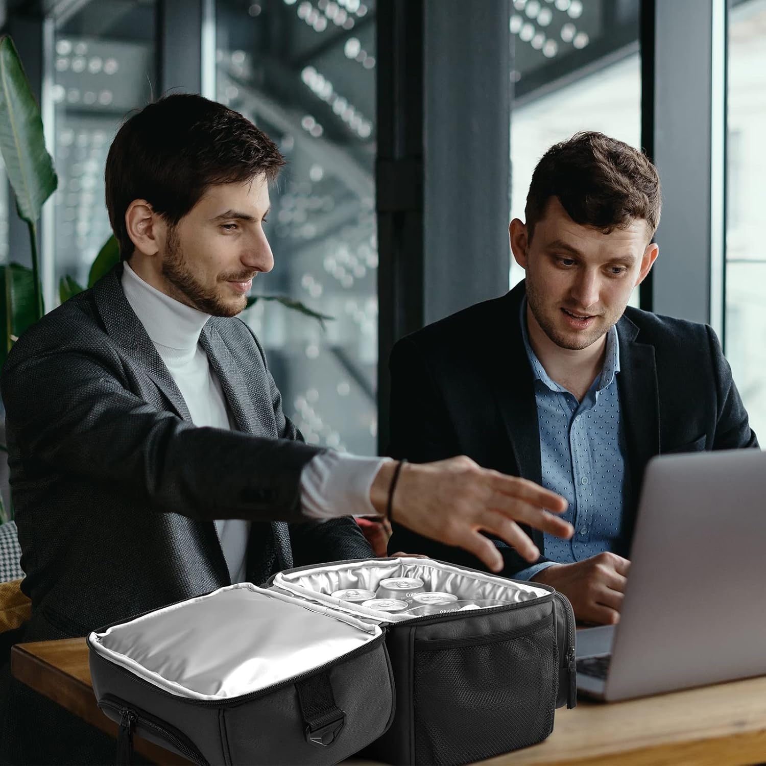 image:imageMIER Mens Insulated Lunch Box Dual Compartment Large Lunch Bag Coolers with Shoulder Strap for Men Women Adult to Office Work Picnic Travel Outdoors Army GreenDark Gray