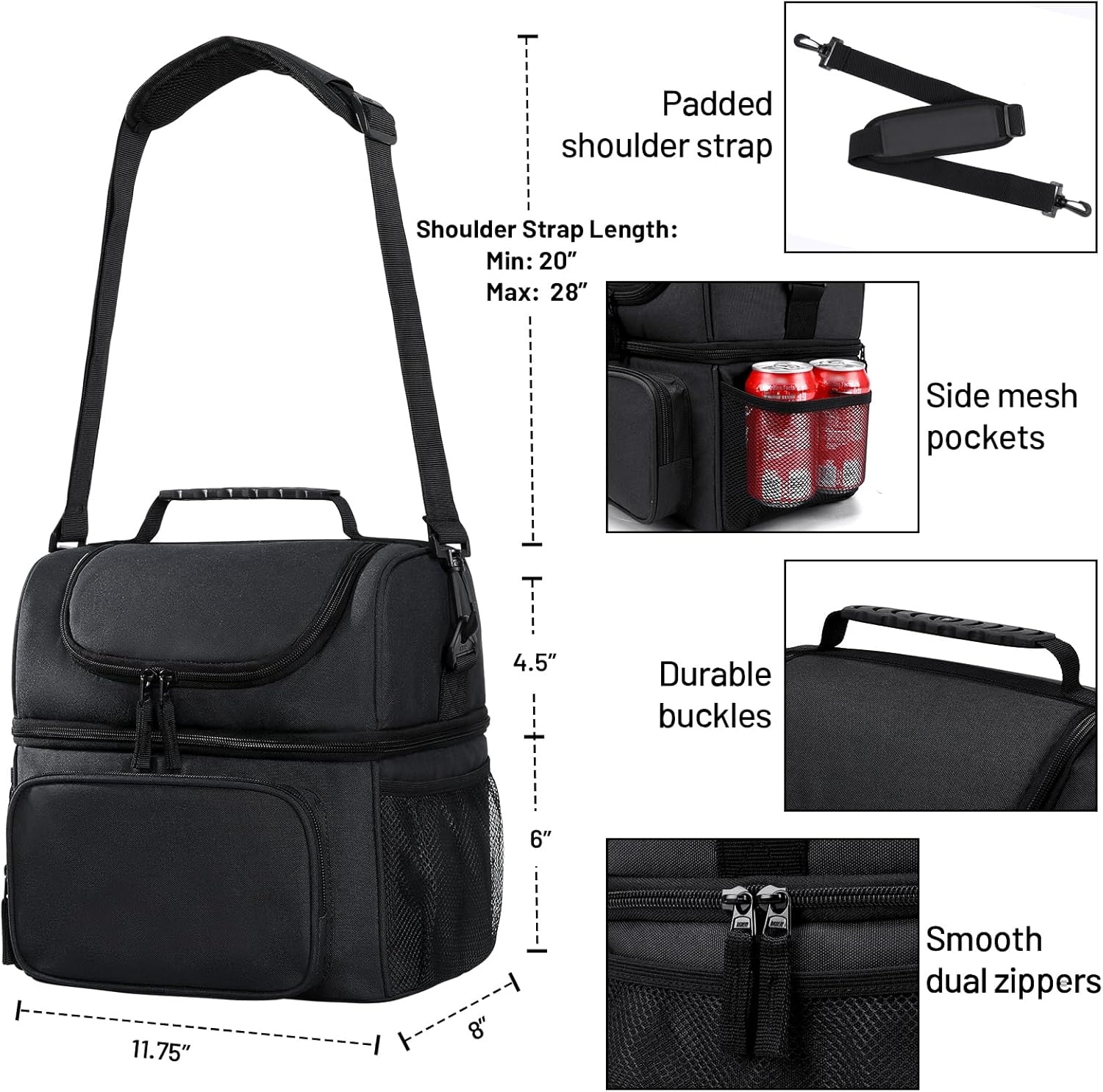 image:imageMIER Mens Insulated Lunch Box Dual Compartment Large Lunch Bag Coolers with Shoulder Strap for Men Women Adult to Office Work Picnic Travel Outdoors Army GreenBlack