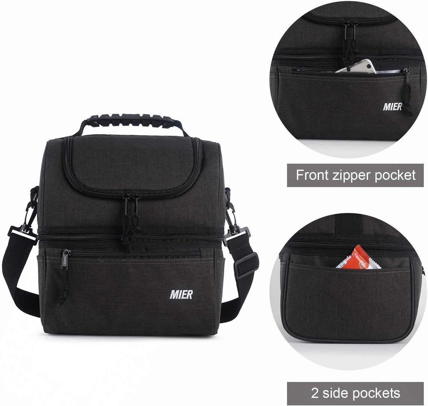 image:imageMIER Mini Lunch Bag and Adult Double Deck Cooler Lunch Box Insulated Lunch Bag for Men WomenDark Grey Large
