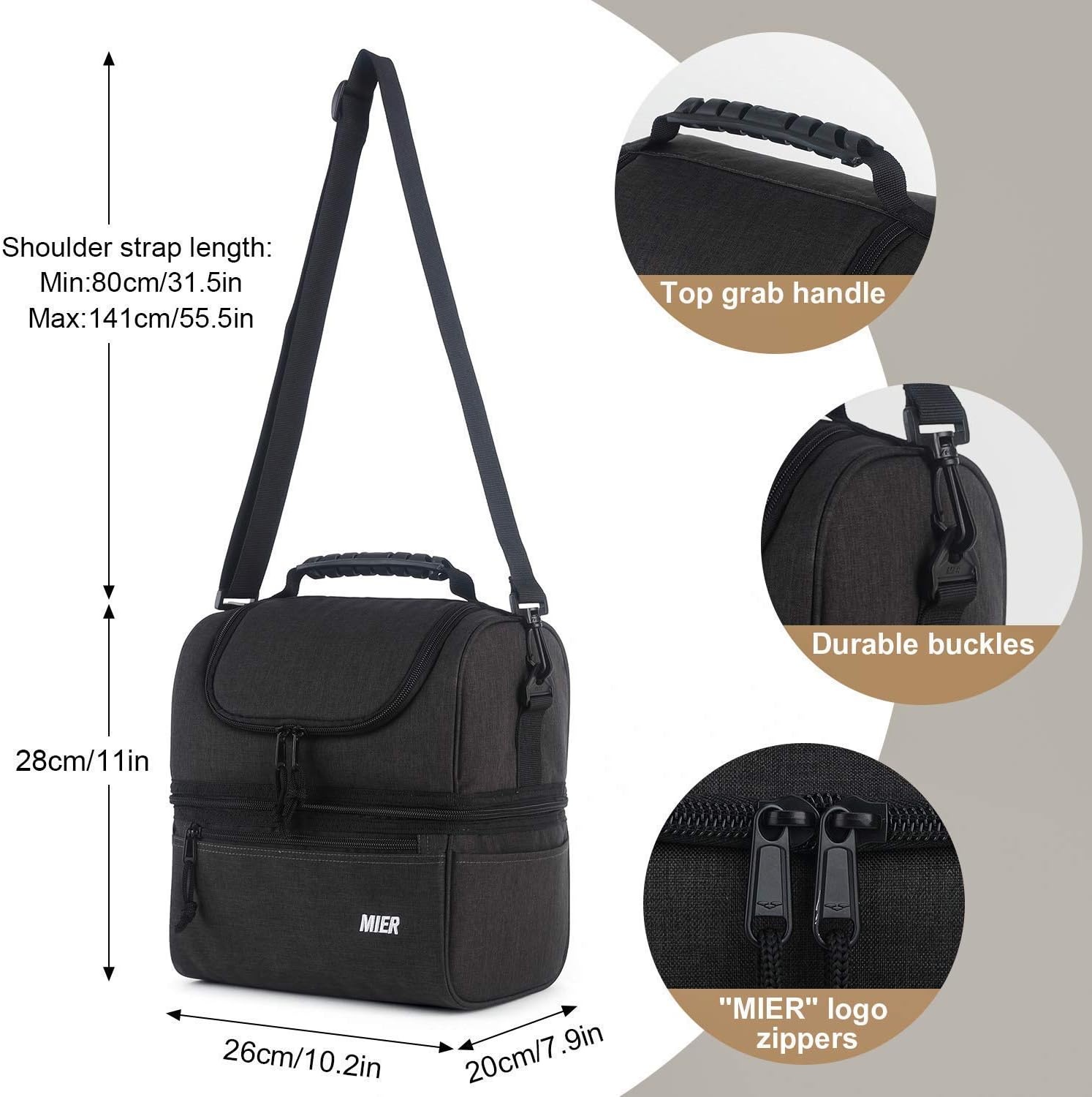 image:imageMIER Mini Lunch Bag and Adult Double Deck Cooler Lunch Box Insulated Lunch Bag for Men WomenDark Grey Large