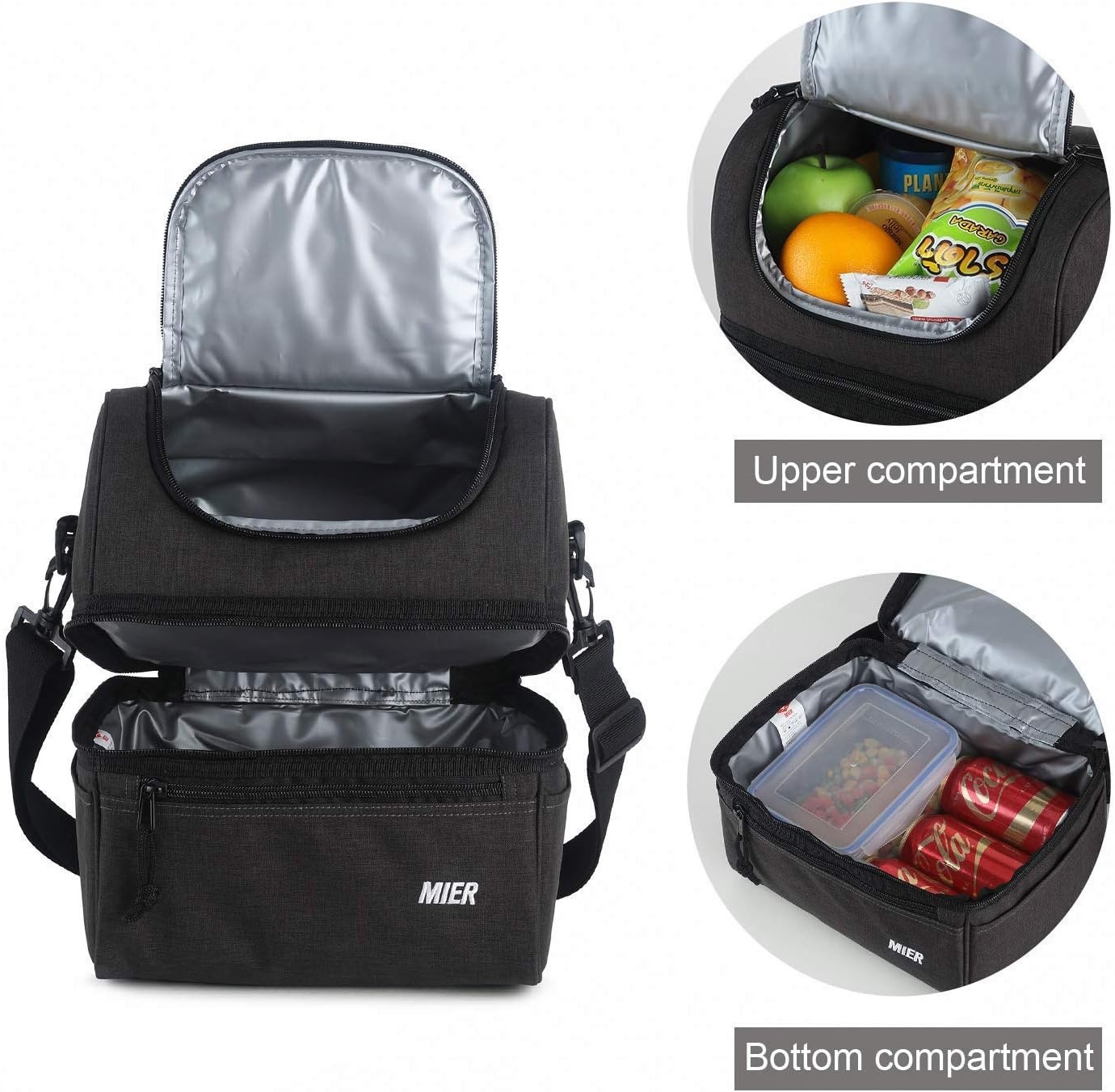 image:imageMIER Mini Lunch Bag and Adult Double Deck Cooler Lunch Box Insulated Lunch Bag for Men WomenDark Grey Large