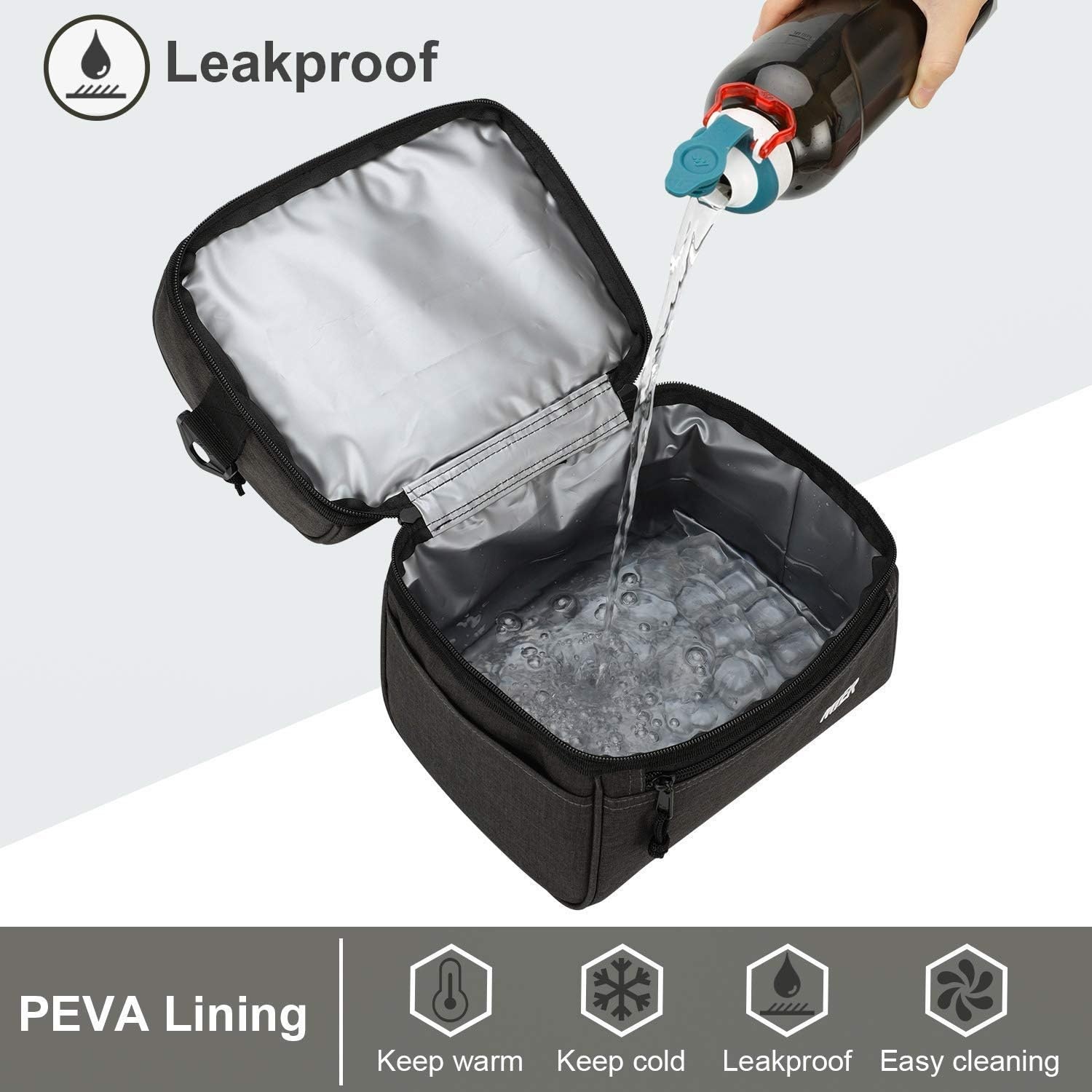 image:imageMIER Mini Lunch Bag and Adult Double Deck Cooler Lunch Box Insulated Lunch Bag for Men WomenDark Grey Large