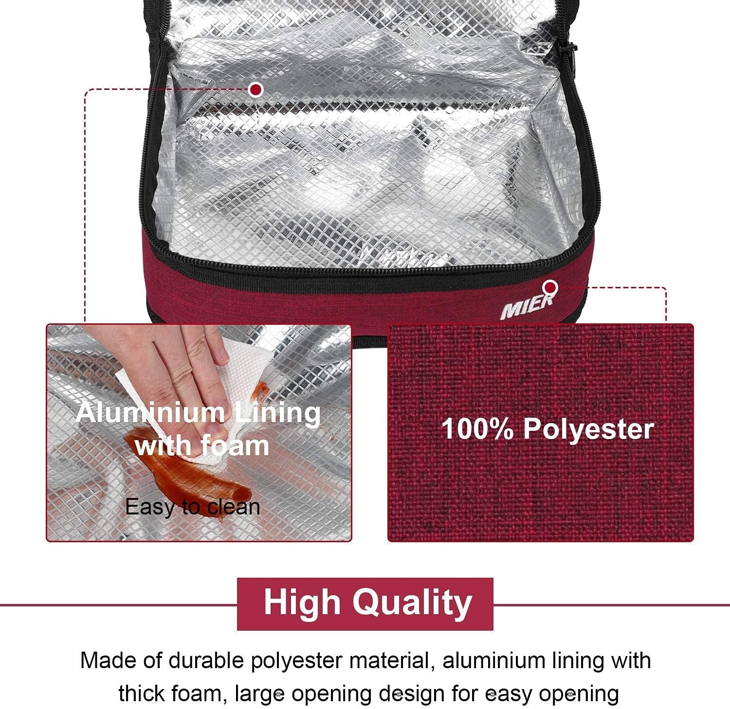 image:imageMIER Mini Lunch Bag and Adult Double Deck Cooler Lunch Box Insulated Lunch Bag for Men WomenDark Grey Large