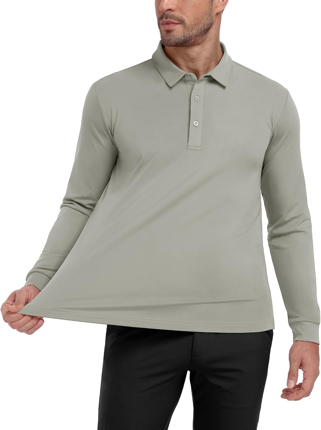 image:imageMIER Polo Shirts for Men Long Sleeve Dry Fit Golf Athletic Work Collared Shirt with UV SPF Sun Protection Inherent UPF 50Light Grey