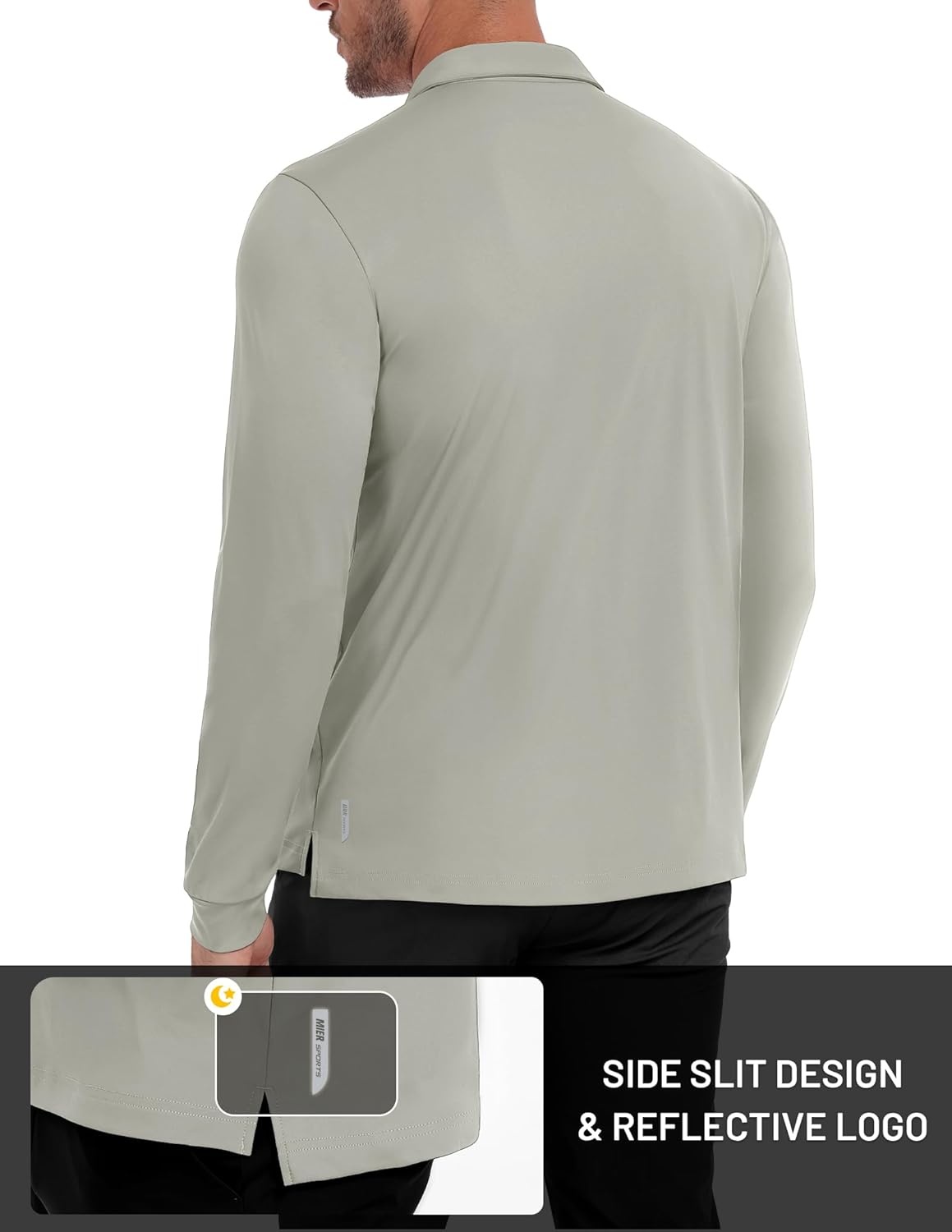 image:imageMIER Polo Shirts for Men Long Sleeve Dry Fit Golf Athletic Work Collared Shirt with UV SPF Sun Protection Inherent UPF 50Light Grey