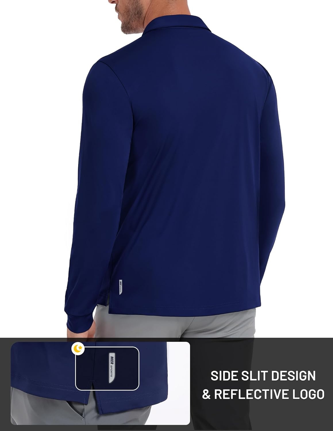 image:imageMIER Polo Shirts for Men Long Sleeve Dry Fit Golf Athletic Work Collared Shirt with UV SPF Sun Protection Inherent UPF 50Navy