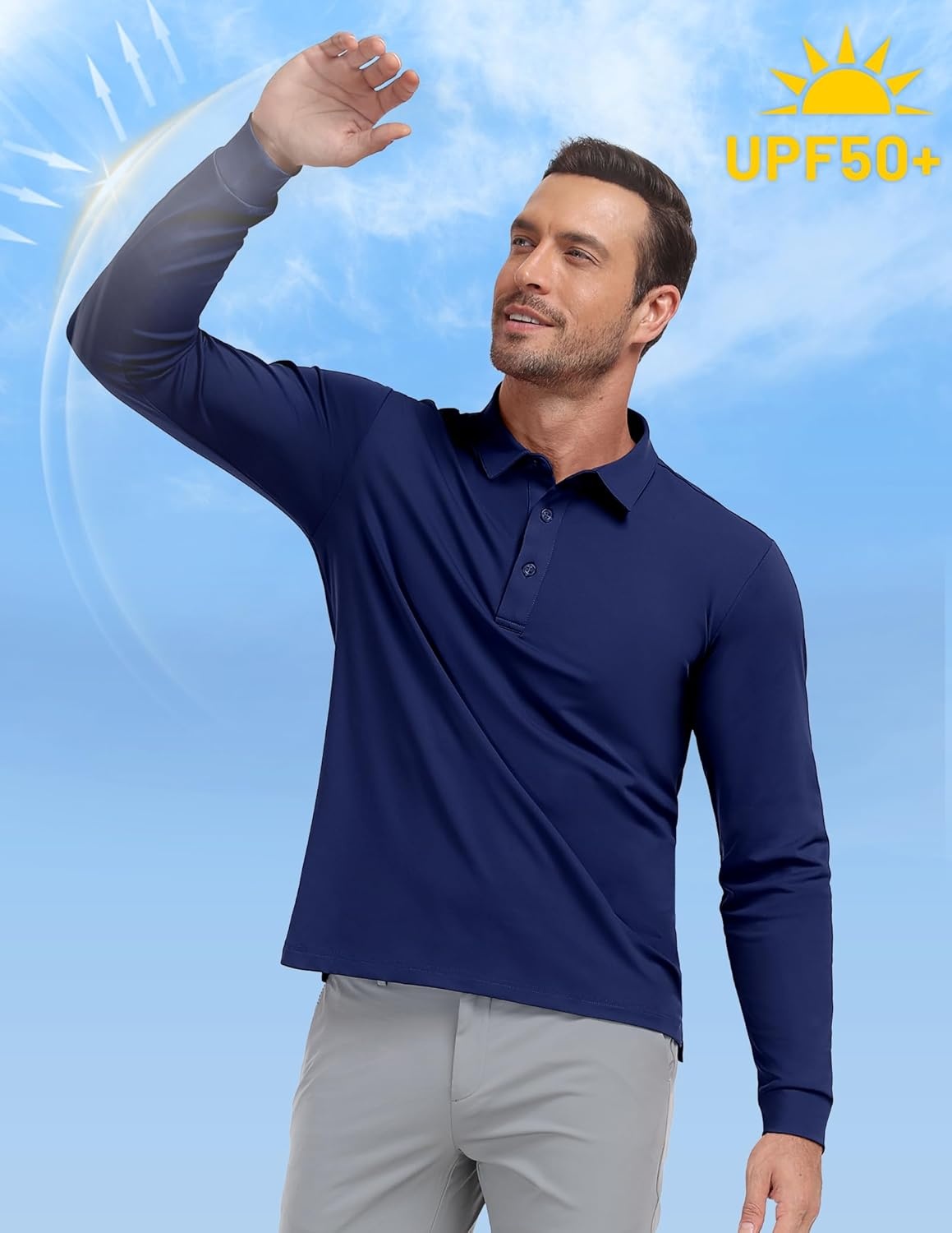 image:imageMIER Polo Shirts for Men Long Sleeve Dry Fit Golf Athletic Work Collared Shirt with UV SPF Sun Protection Inherent UPF 50Navy