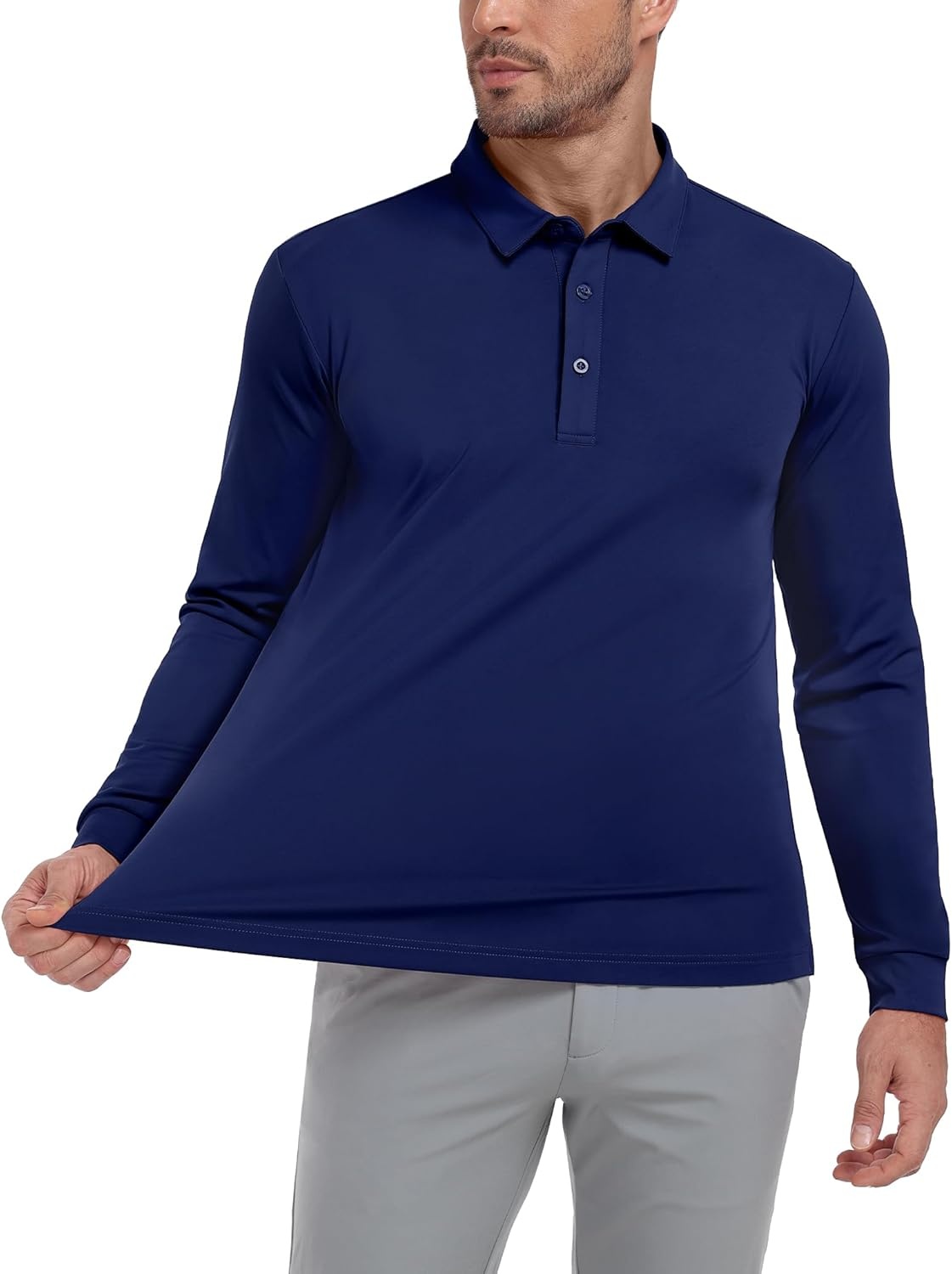 image:imageMIER Polo Shirts for Men Long Sleeve Dry Fit Golf Athletic Work Collared Shirt with UV SPF Sun Protection Inherent UPF 50Navy