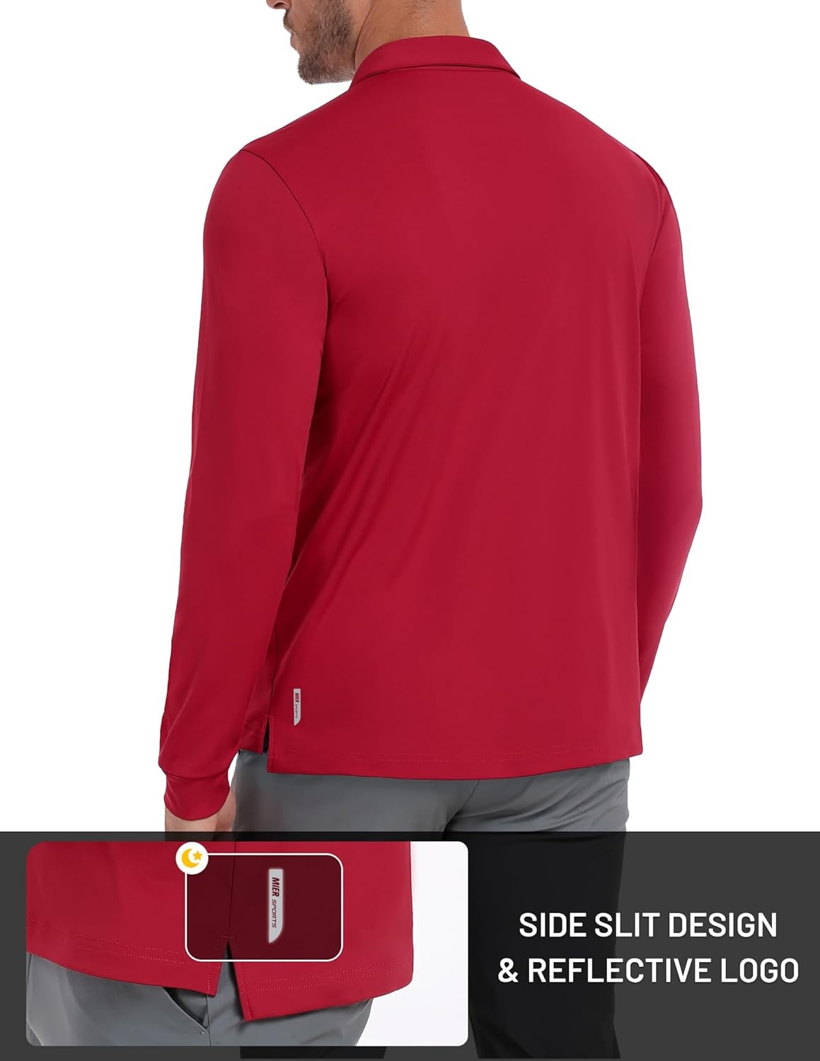 image:imageMIER Polo Shirts for Men Long Sleeve Dry Fit Golf Athletic Work Collared Shirt with UV SPF Sun Protection Inherent UPF 50Red