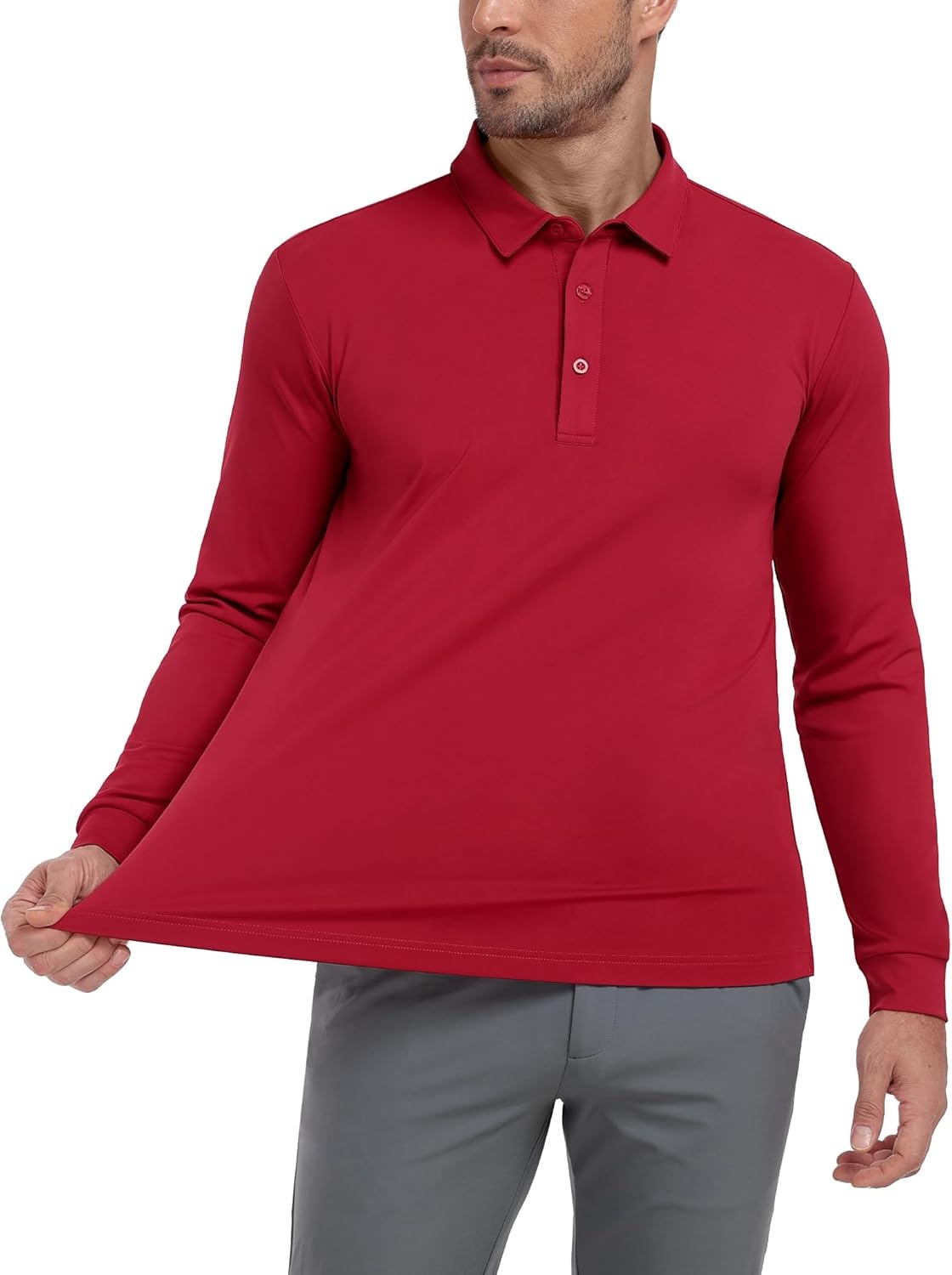 image:imageMIER Polo Shirts for Men Long Sleeve Dry Fit Golf Athletic Work Collared Shirt with UV SPF Sun Protection Inherent UPF 50Red