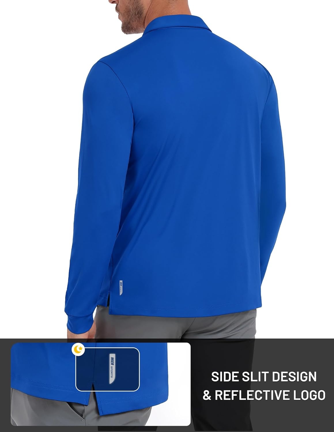 image:imageMIER Polo Shirts for Men Long Sleeve Dry Fit Golf Athletic Work Collared Shirt with UV SPF Sun Protection Inherent UPF 50Royal Blue