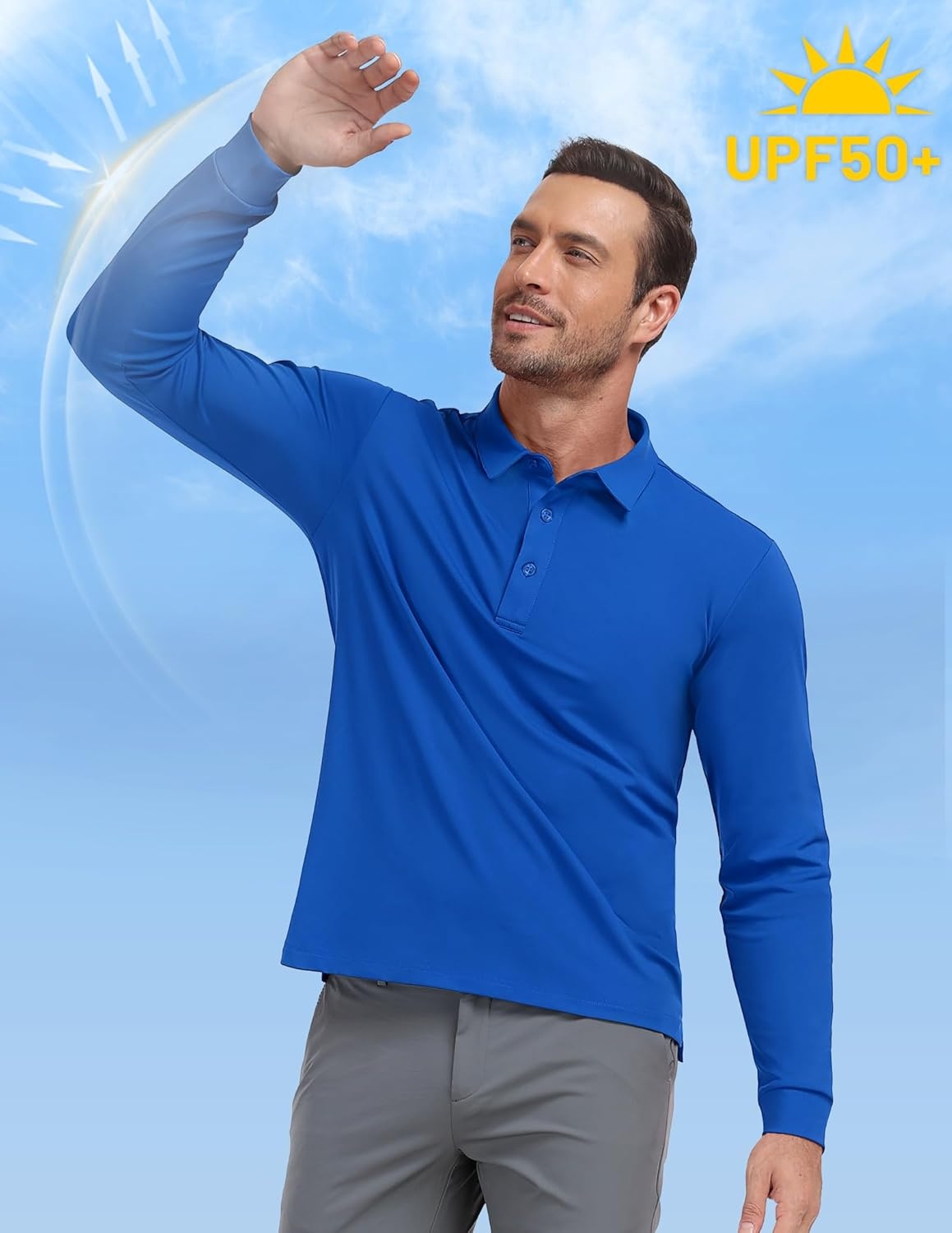 image:imageMIER Polo Shirts for Men Long Sleeve Dry Fit Golf Athletic Work Collared Shirt with UV SPF Sun Protection Inherent UPF 50Royal Blue