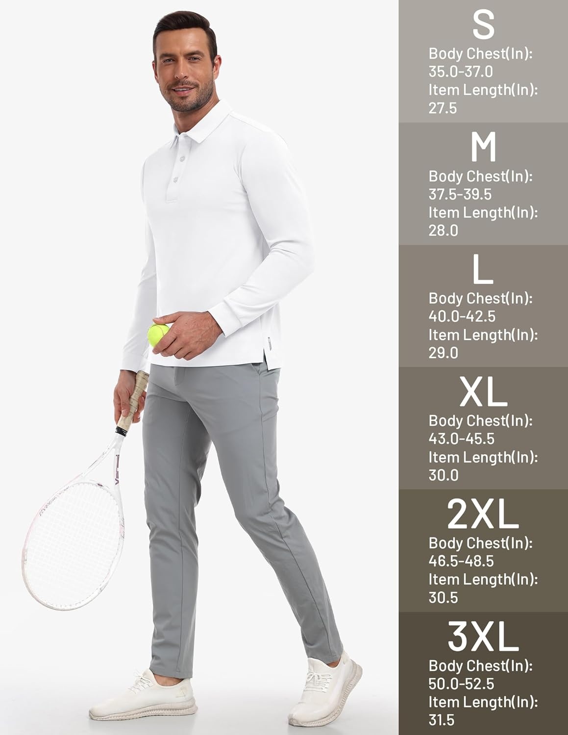 image:imageMIER Polo Shirts for Men Long Sleeve Dry Fit Golf Athletic Work Collared Shirt with UV SPF Sun Protection Inherent UPF 50White