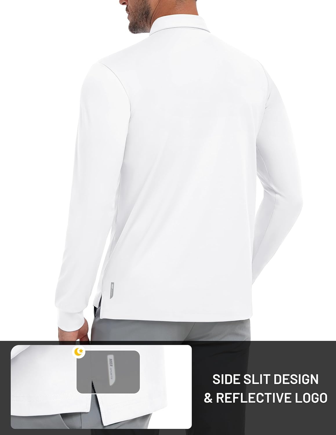 image:imageMIER Polo Shirts for Men Long Sleeve Dry Fit Golf Athletic Work Collared Shirt with UV SPF Sun Protection Inherent UPF 50White