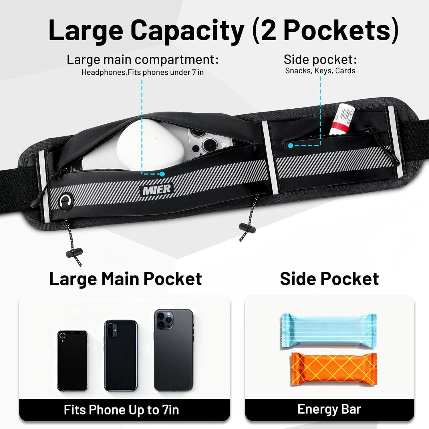 image:imageMIER Running Belt for Men Women Slim Fanny Pack Phone Holder Jogging Pouch with Marathon Bib Clip Runner Waist Pack for Walking Cycling for Keys Cards amp Essentials PinkBlack