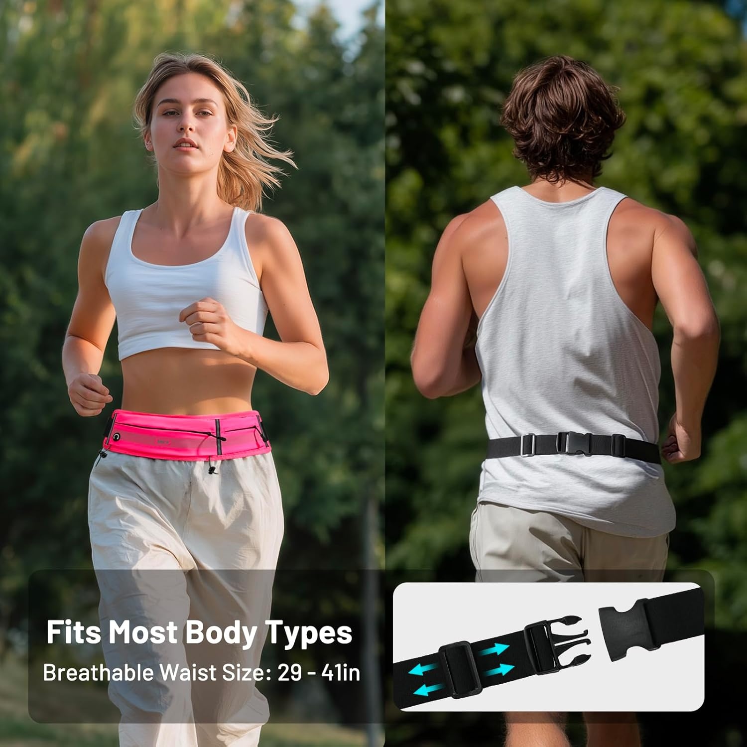 image:imageMIER Running Belt for Men Women Slim Fanny Pack Phone Holder Jogging Pouch with Marathon Bib Clip Runner Waist Pack for Walking Cycling for Keys Cards amp Essentials PinkPink