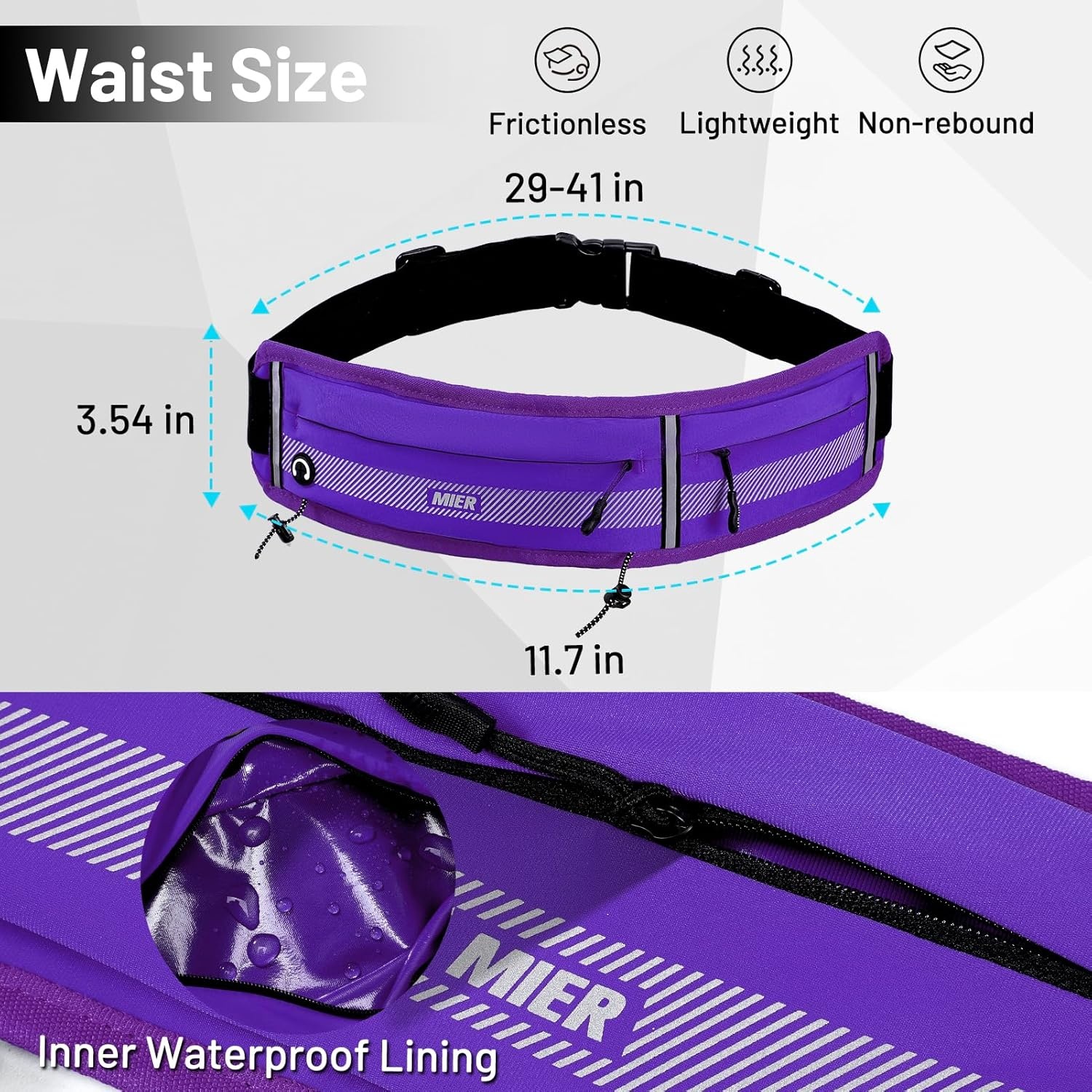 image:imageMIER Running Belt for Men Women Slim Fanny Pack Phone Holder Jogging Pouch with Marathon Bib Clip Runner Waist Pack for Walking Cycling for Keys Cards amp Essentials PinkPurple