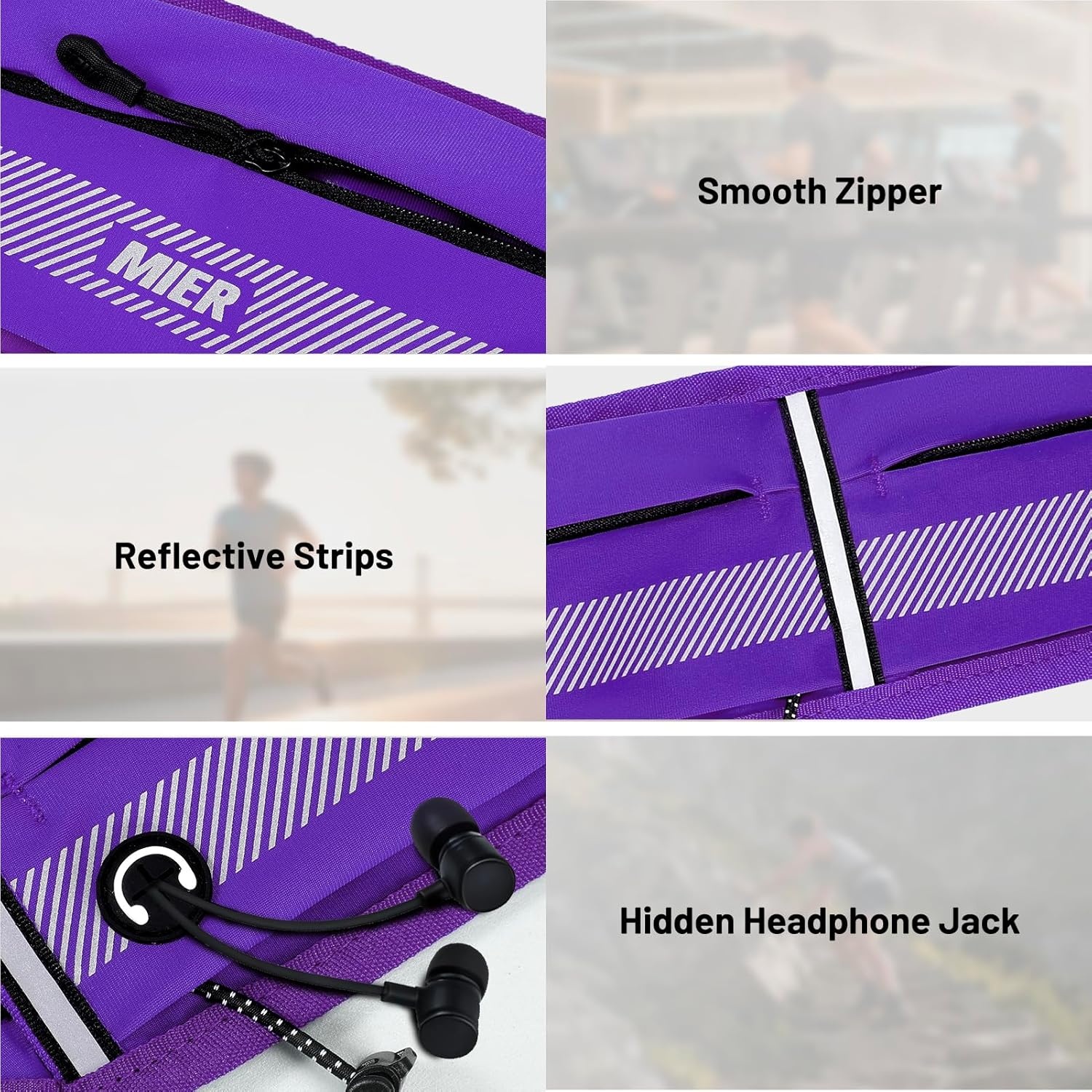 image:imageMIER Running Belt for Men Women Slim Fanny Pack Phone Holder Jogging Pouch with Marathon Bib Clip Runner Waist Pack for Walking Cycling for Keys Cards amp Essentials PinkPurple