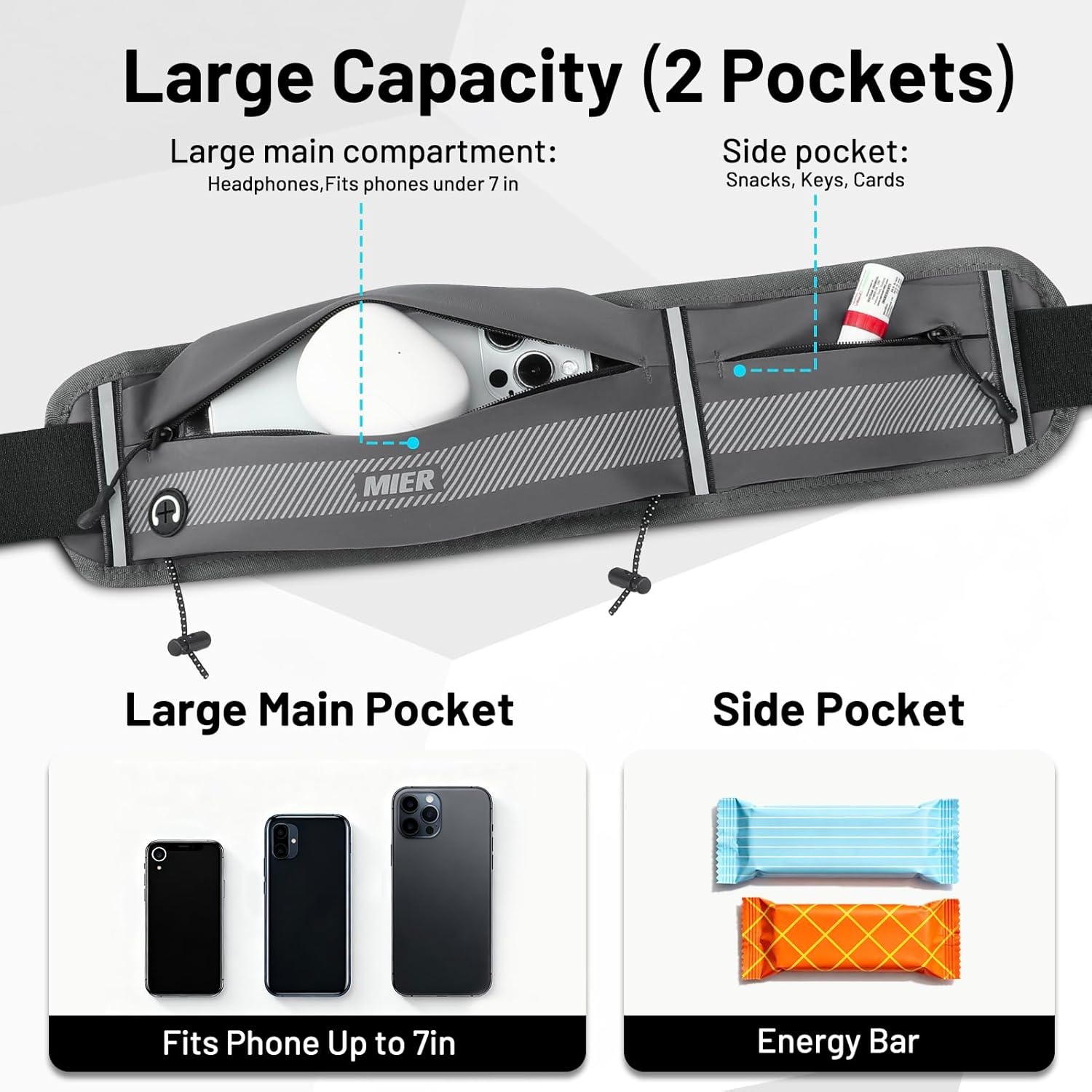 image:imageMIER Running Belt for Men Women Slim Fanny Pack Phone Holder Jogging Pouch with Marathon Bib Clip Runner Waist Pack for Walking Cycling for Keys Cards amp Essentials PinkGray