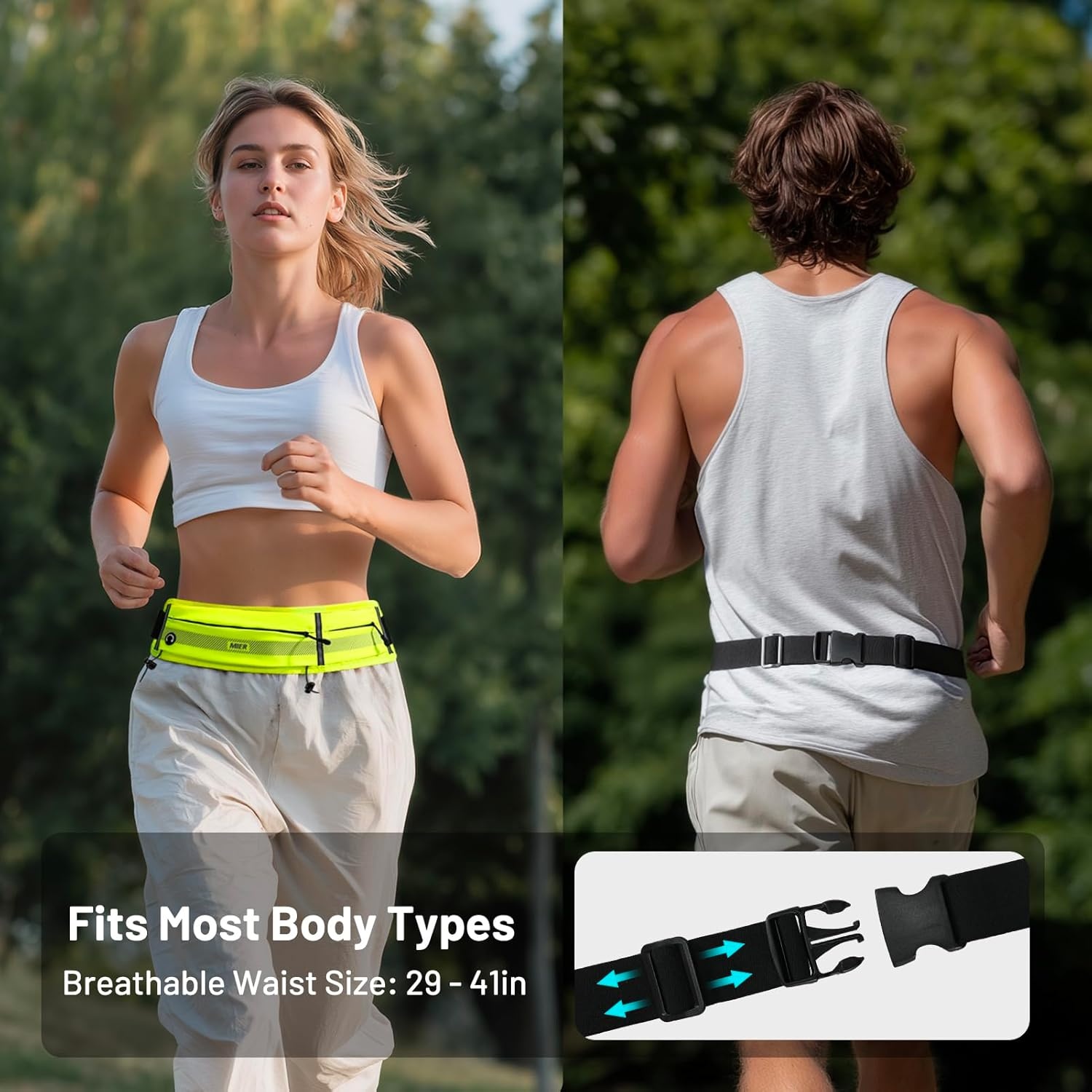 image:imageMIER Running Belt for Men Women Slim Fanny Pack Phone Holder Jogging Pouch with Marathon Bib Clip Runner Waist Pack for Walking Cycling for Keys Cards amp Essentials PinkNeon Yellow