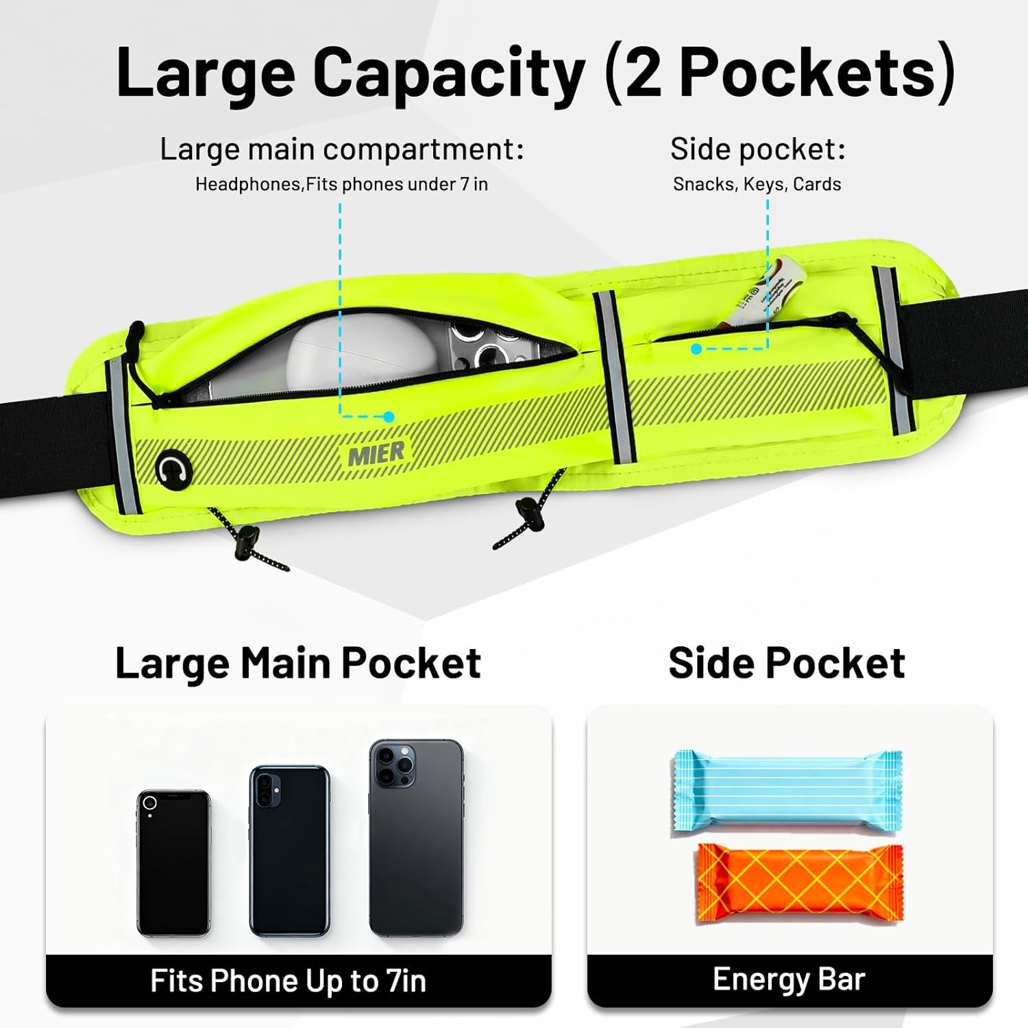 image:imageMIER Running Belt for Men Women Slim Fanny Pack Phone Holder Jogging Pouch with Marathon Bib Clip Runner Waist Pack for Walking Cycling for Keys Cards amp Essentials PinkNeon Yellow