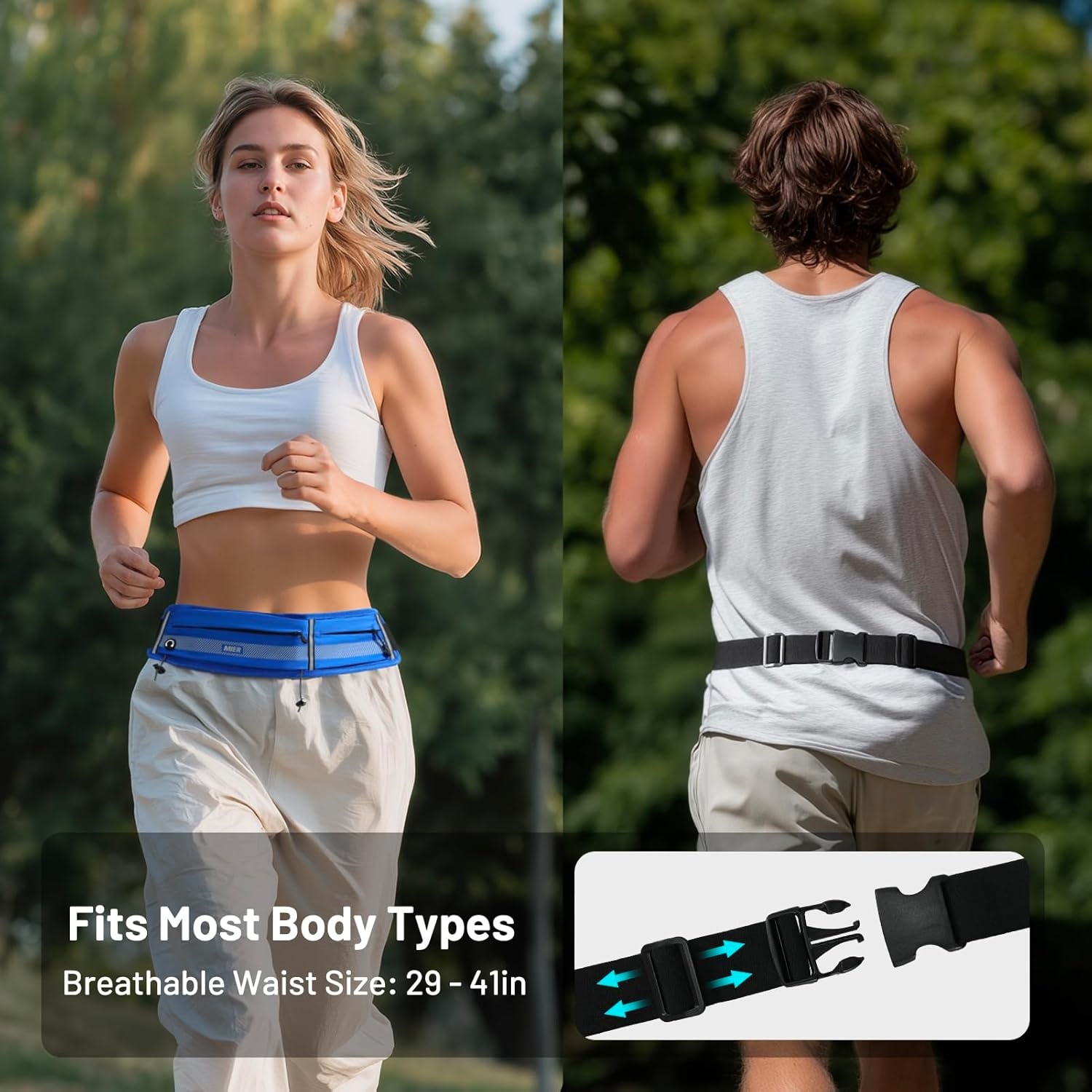 image:imageMIER Running Belt for Men Women Slim Fanny Pack Phone Holder Jogging Pouch with Marathon Bib Clip Runner Waist Pack for Walking Cycling for Keys Cards amp Essentials PinkNavy