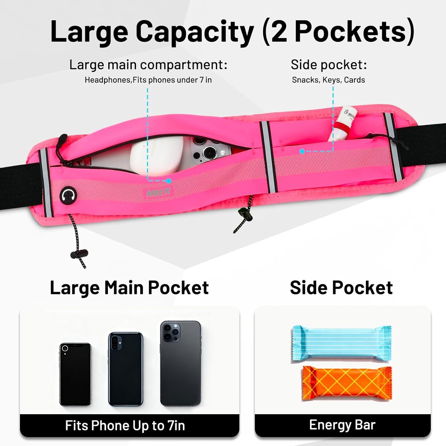 image:imageMIER Running Belt for Men Women Slim Fanny Pack Phone Holder Jogging Pouch with Marathon Bib Clip Runner Waist Pack for Walking Cycling for Keys Cards amp Essentials PinkPink