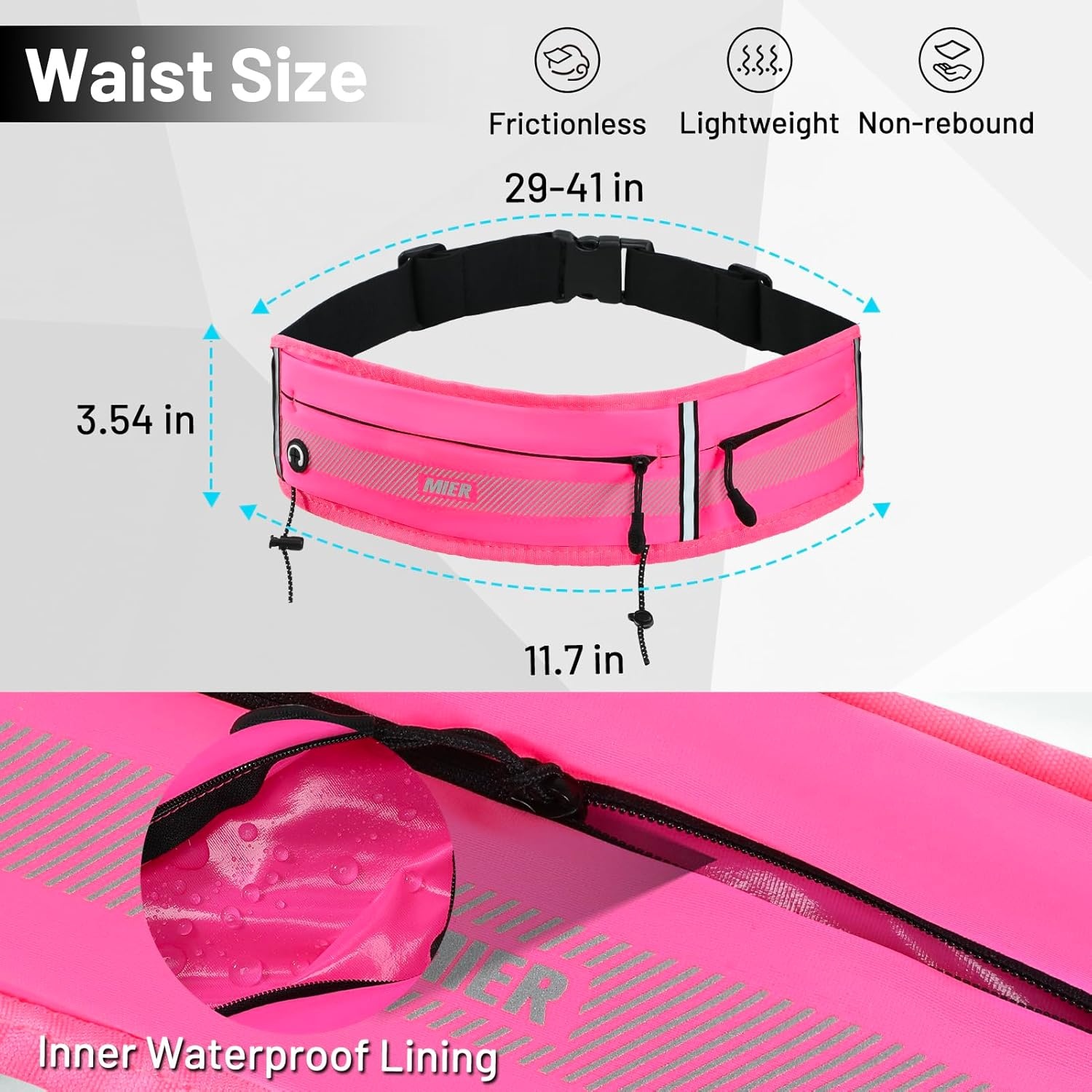image:imageMIER Running Belt for Men Women Slim Fanny Pack Phone Holder Jogging Pouch with Marathon Bib Clip Runner Waist Pack for Walking Cycling for Keys Cards amp Essentials PinkPink