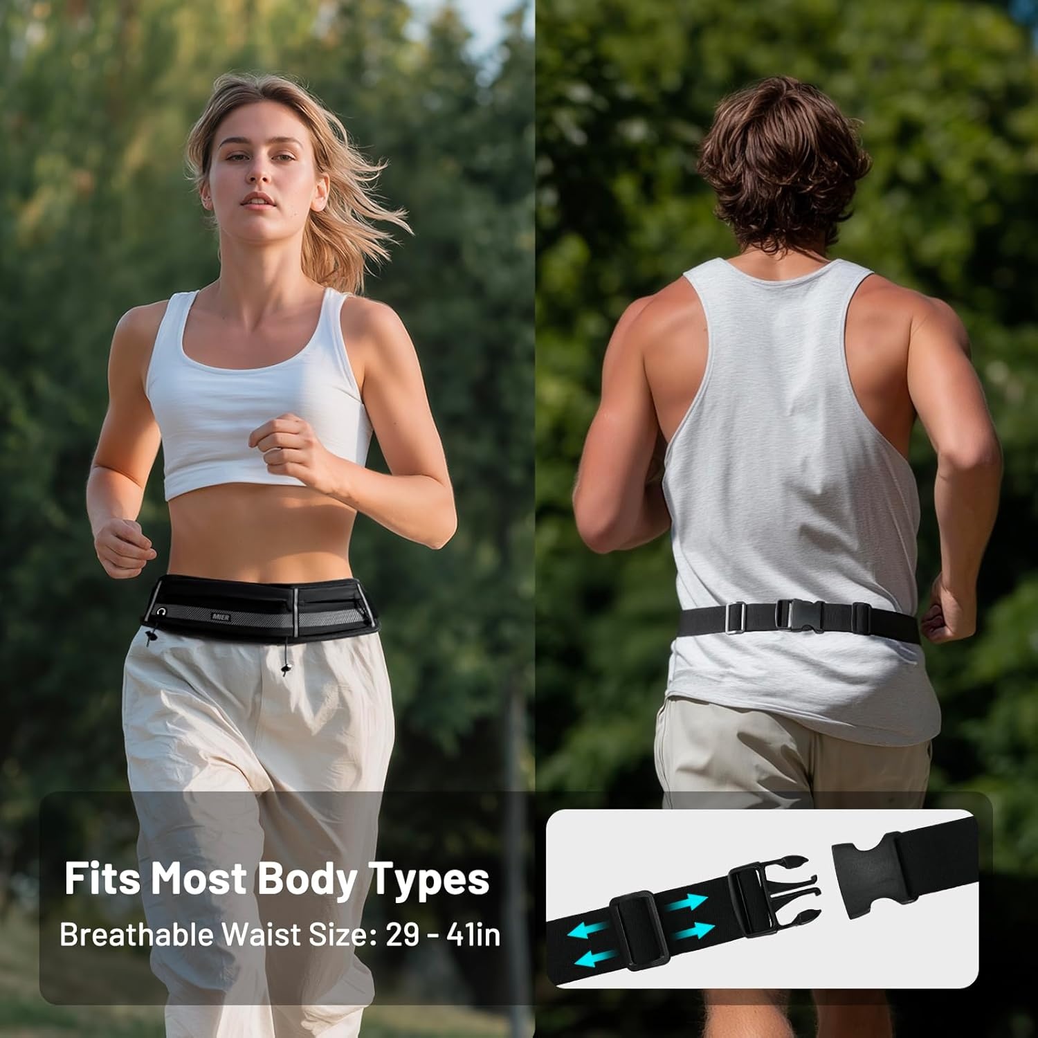 image:imageMIER Running Belt for Men Women Slim Fanny Pack Phone Holder Jogging Pouch with Marathon Bib Clip Runner Waist Pack for Walking Cycling for Keys Cards amp Essentials PinkBlack