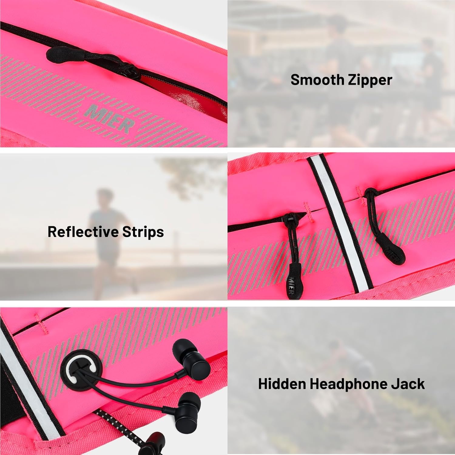 image:imageMIER Running Belt for Men Women Slim Fanny Pack Phone Holder Jogging Pouch with Marathon Bib Clip Runner Waist Pack for Walking Cycling for Keys Cards amp Essentials PinkPink