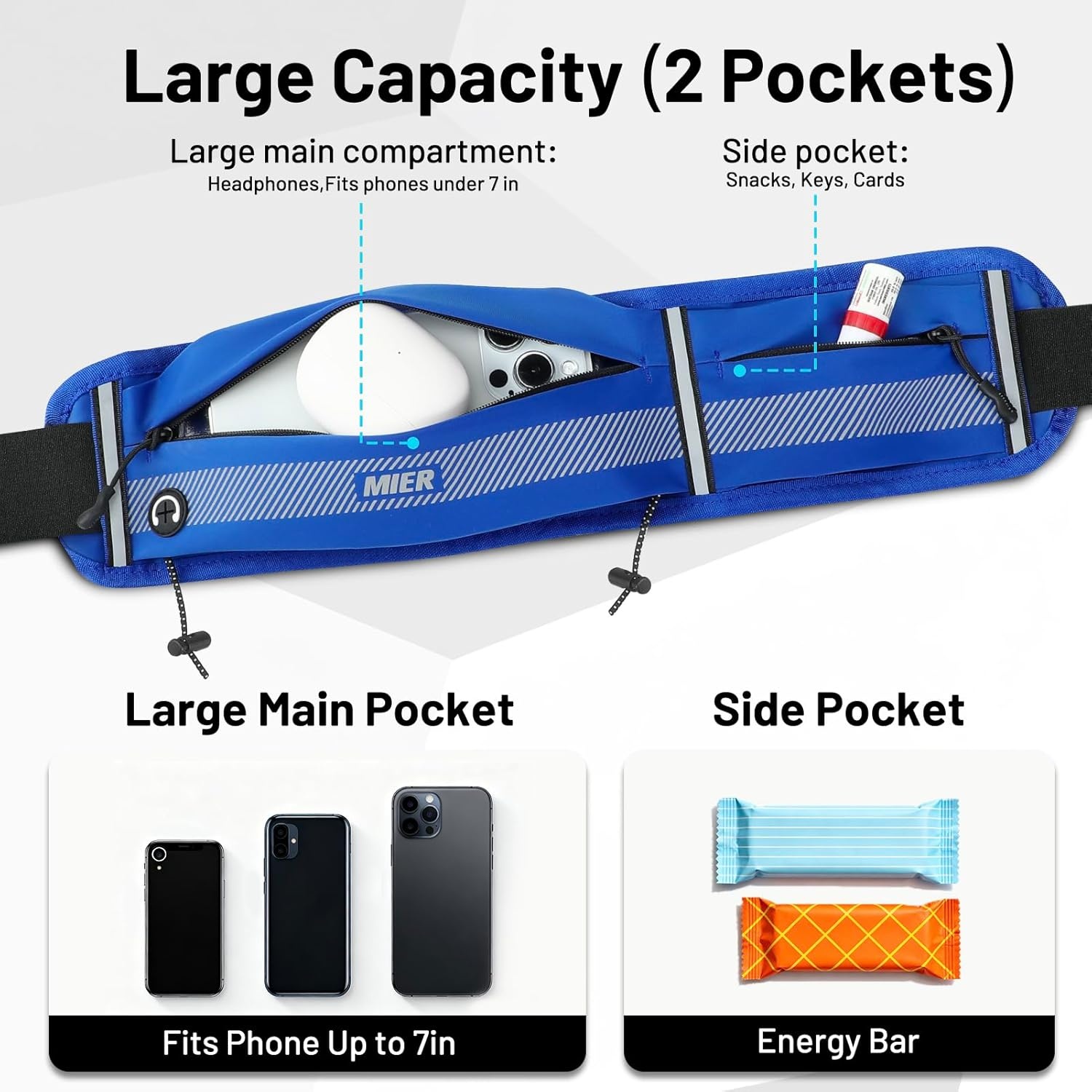 image:imageMIER Running Belt for Men Women Slim Fanny Pack Phone Holder Jogging Pouch with Marathon Bib Clip Runner Waist Pack for Walking Cycling for Keys Cards amp Essentials PinkNavy