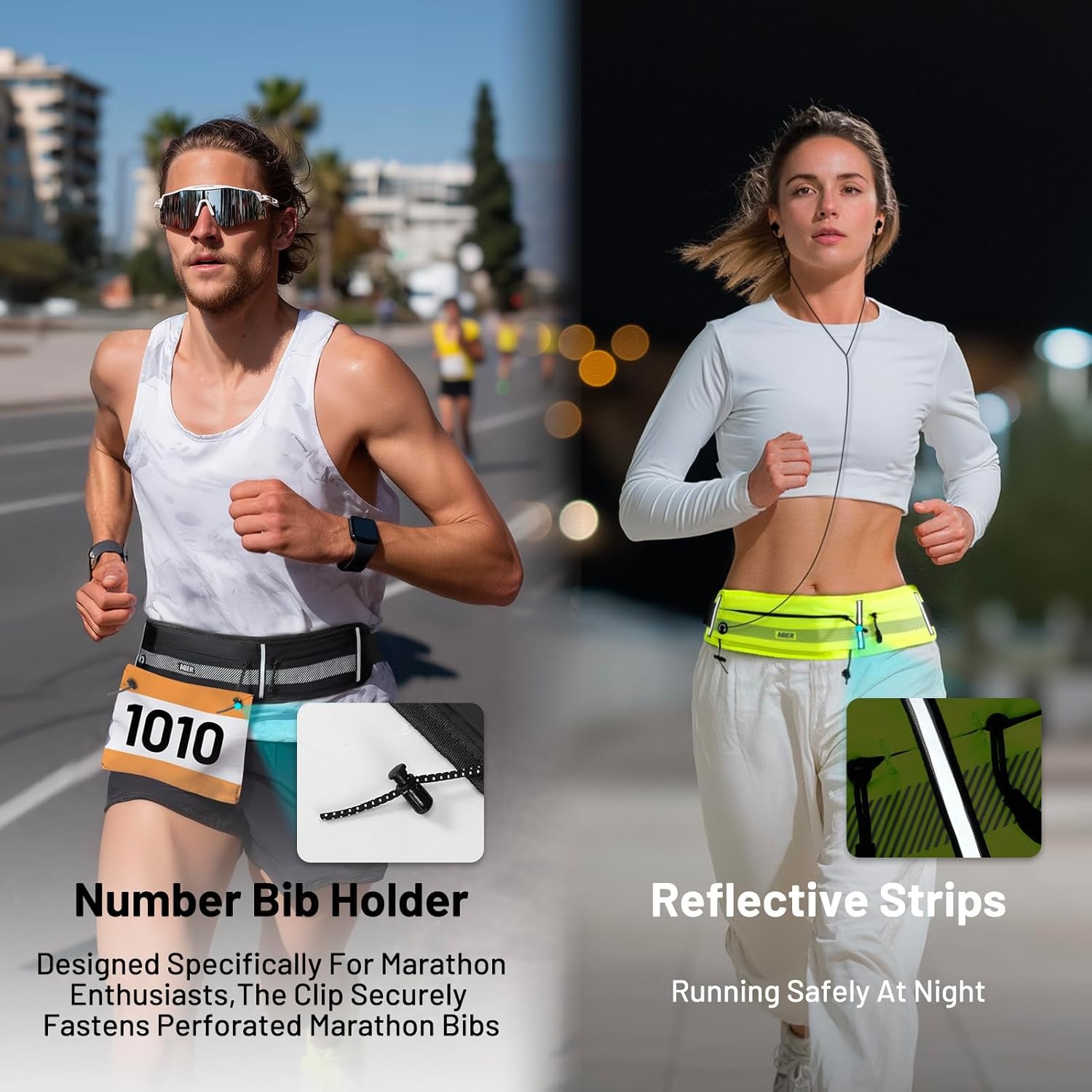 image:imageMIER Running Belt for Men Women Slim Fanny Pack Phone Holder Jogging Pouch with Marathon Bib Clip Runner Waist Pack for Walking Cycling for Keys Cards amp Essentials PinkBlack